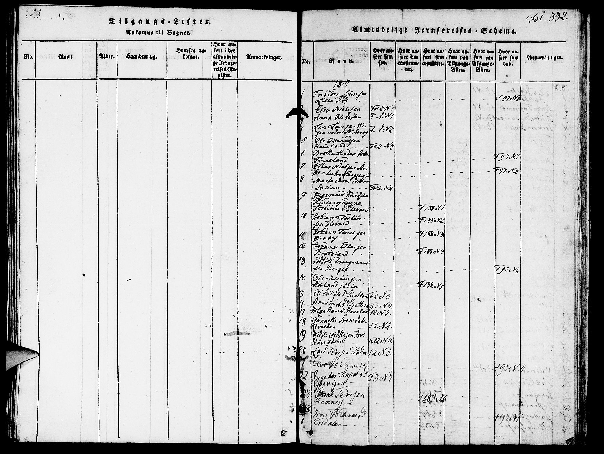 Vikedal sokneprestkontor, SAST/A-101840/01/V: Parish register (copy) no. B 3, 1816-1867, p. 332