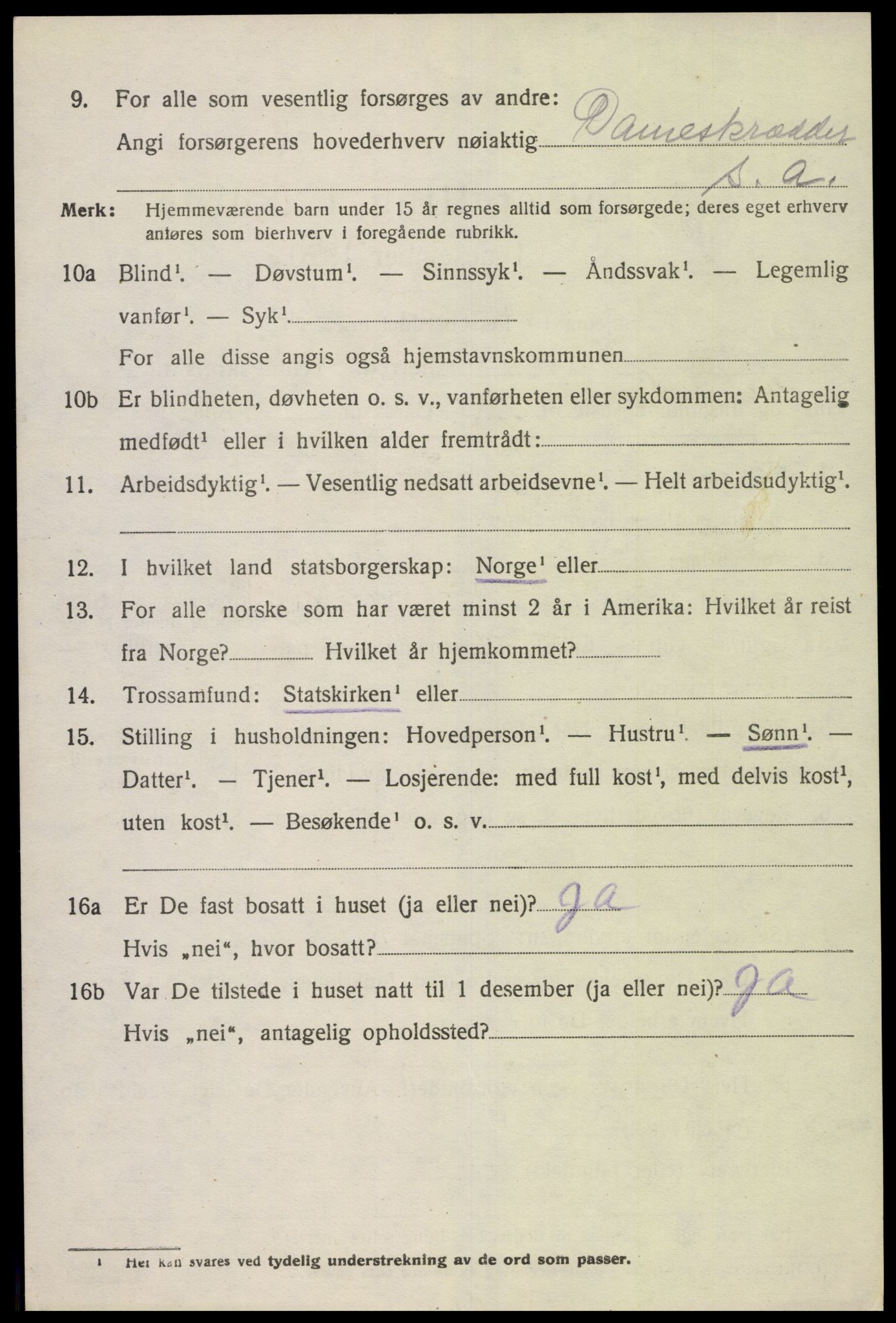 SAK, 1920 census for Spangereid, 1920, p. 1058