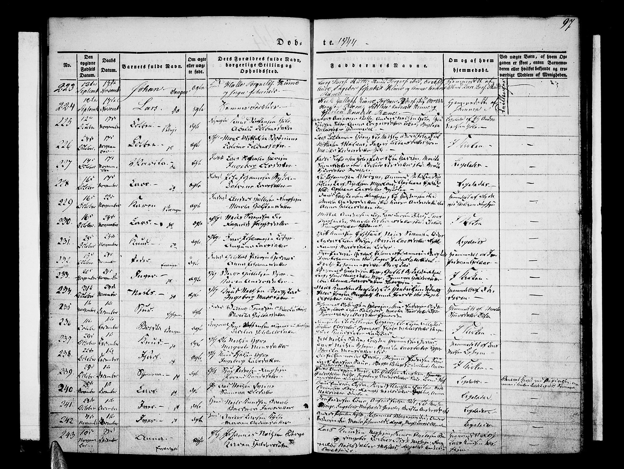 Voss sokneprestembete, SAB/A-79001/H/Haa: Parish register (official) no. A 13, 1836-1851, p. 97
