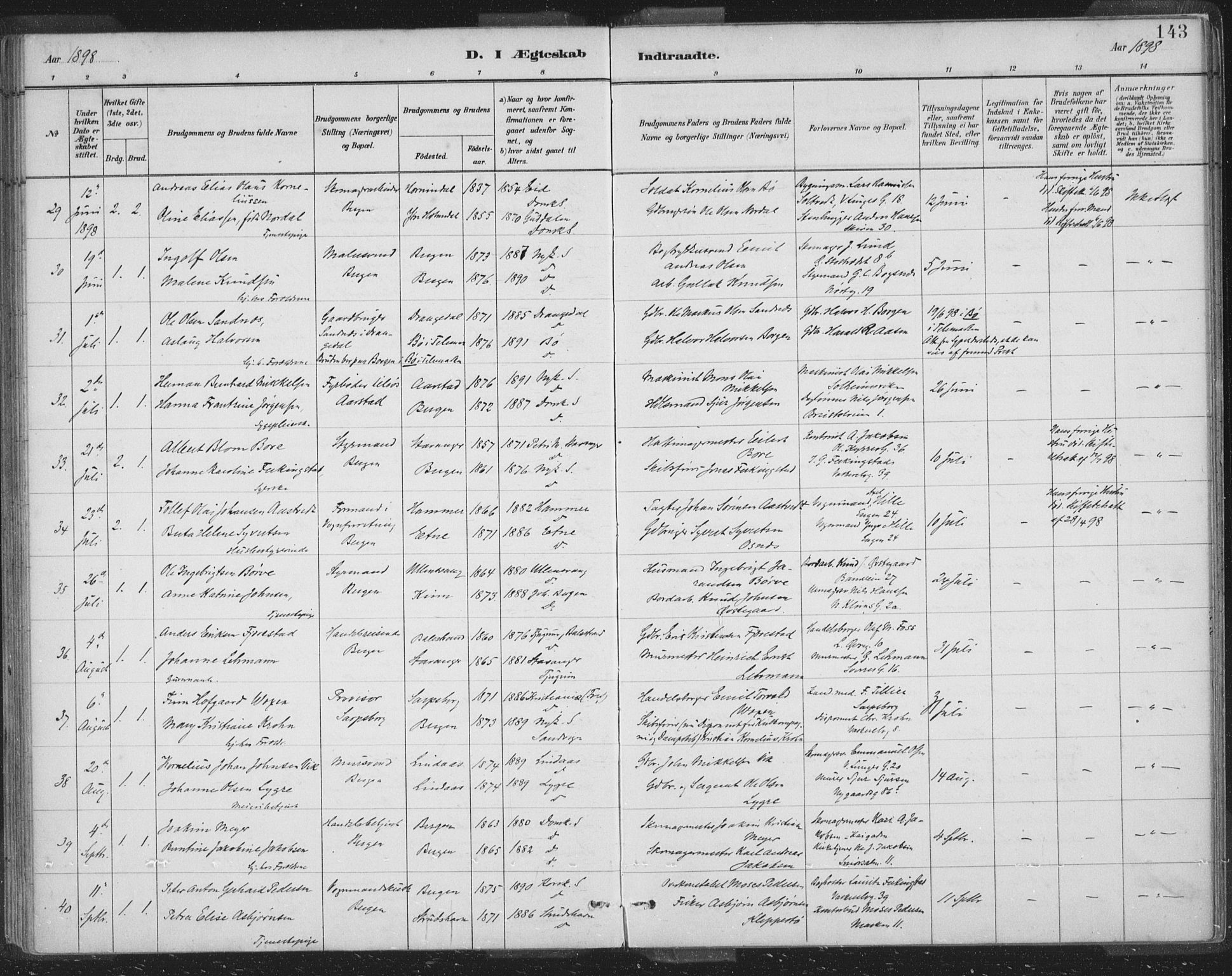 Domkirken sokneprestembete, AV/SAB-A-74801/H/Hab/L0032: Parish register (copy) no. D 4, 1880-1907, p. 143