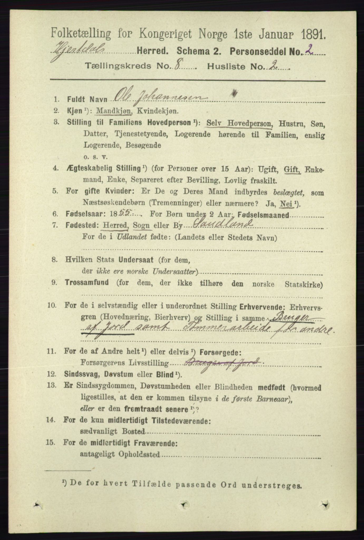 RA, 1891 census for 0827 Hjartdal, 1891, p. 2813