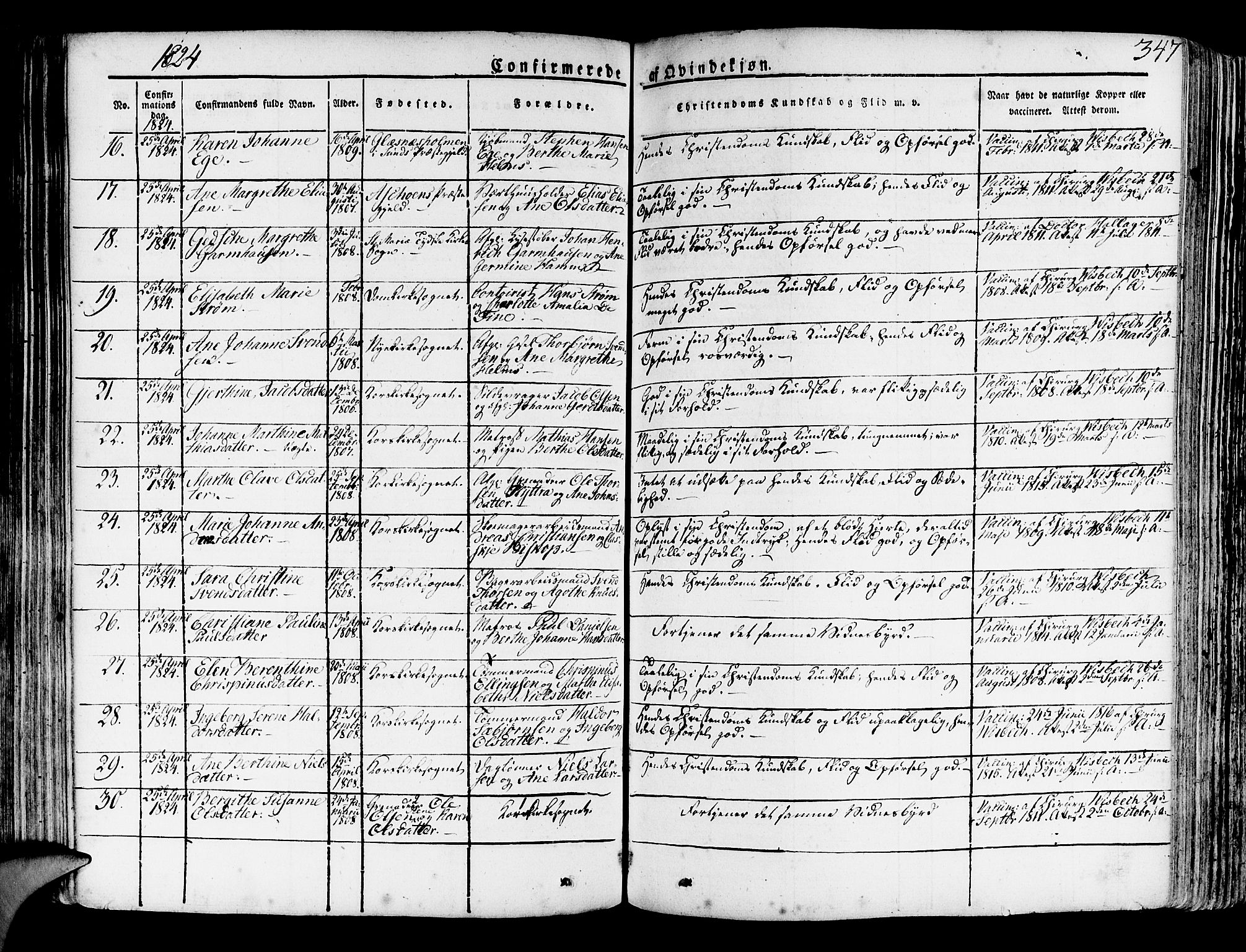 Korskirken sokneprestembete, AV/SAB-A-76101/H/Haa/L0014: Parish register (official) no. A 14, 1823-1835, p. 347