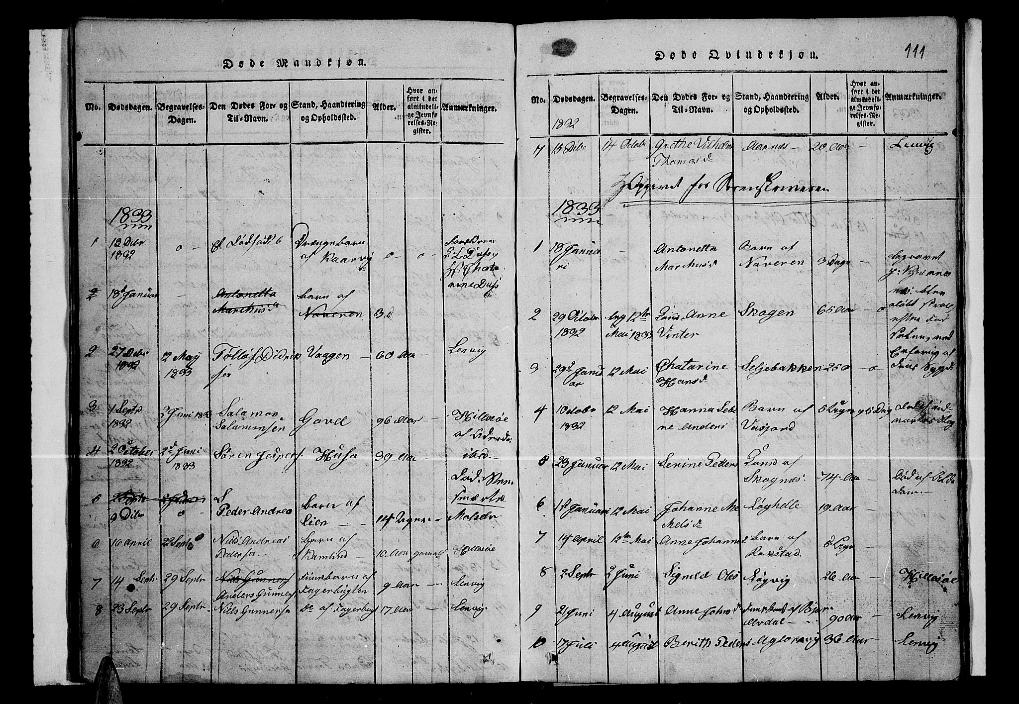 Lenvik sokneprestembete, SATØ/S-1310/H/Ha/Hab/L0001klokker: Parish register (copy) no. 1, 1822-1837, p. 111