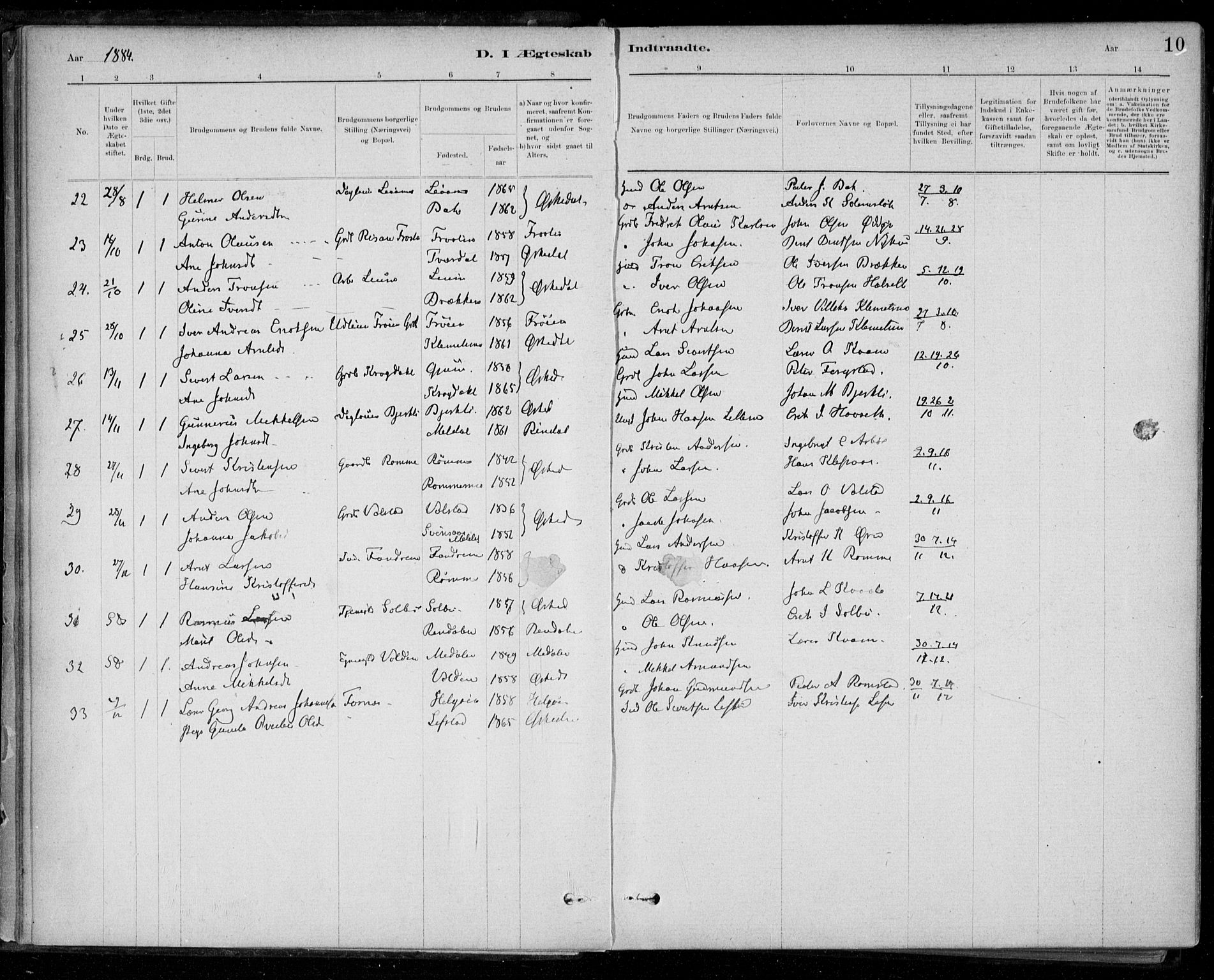 Ministerialprotokoller, klokkerbøker og fødselsregistre - Sør-Trøndelag, SAT/A-1456/668/L0810: Parish register (official) no. 668A10, 1881-1894, p. 10