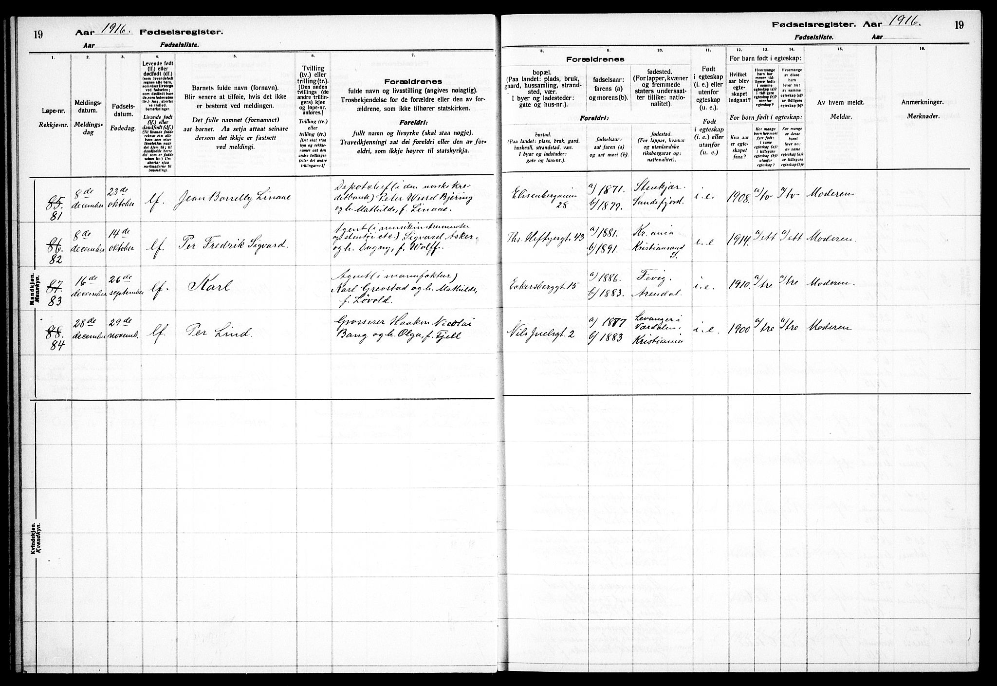 Frogner prestekontor Kirkebøker, AV/SAO-A-10886/J/Ja/L0001: Birth register no. 1, 1916-1927, p. 19