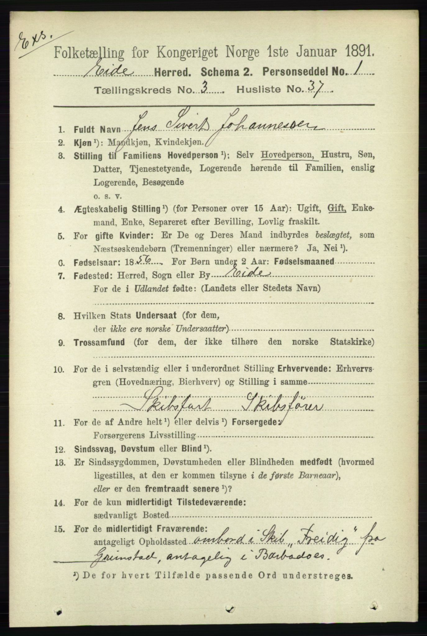 RA, Census 1891 for Nedenes amt: Gjenparter av personsedler for beslektede ektefeller, menn, 1891, p. 788