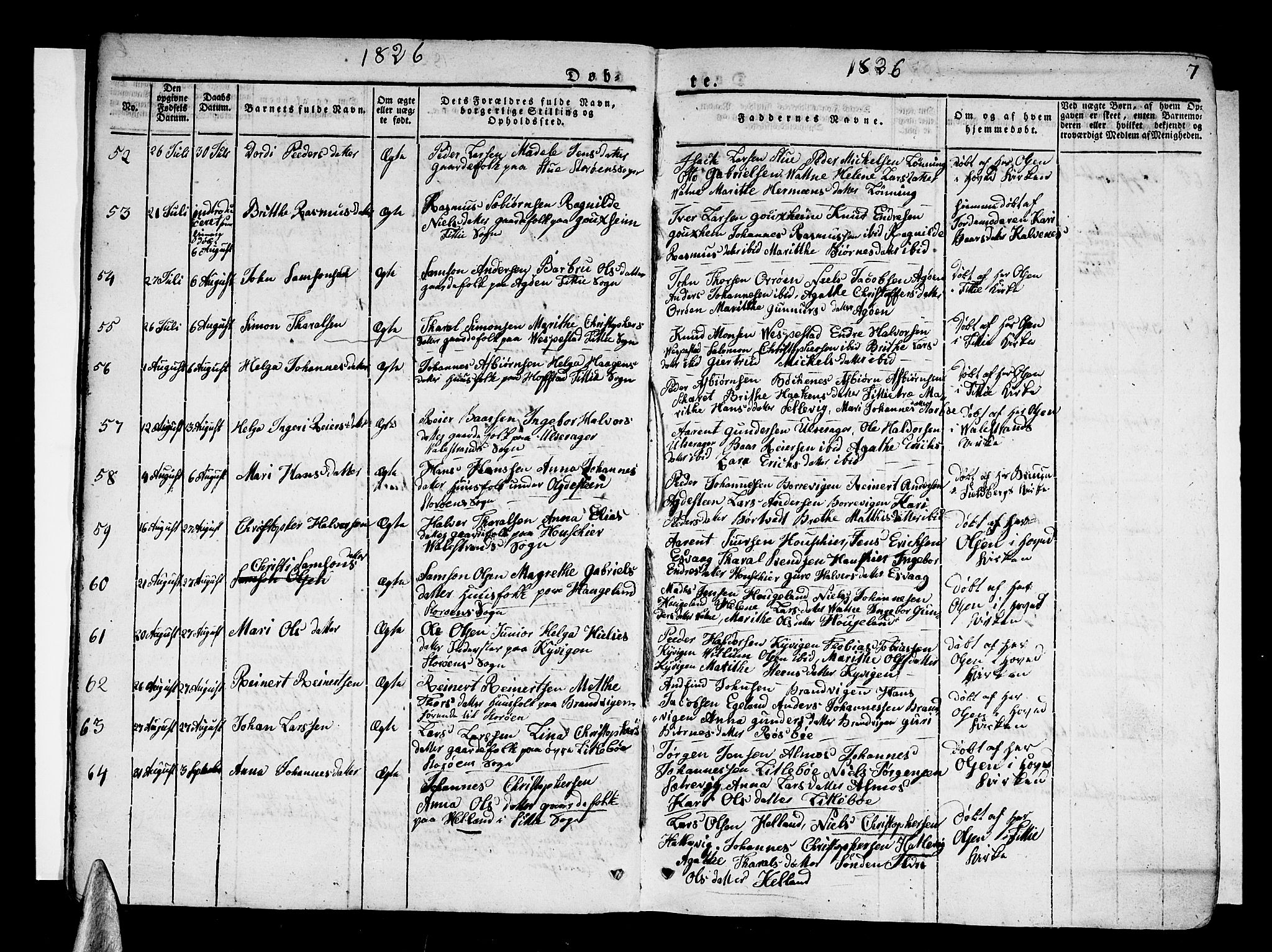 Stord sokneprestembete, SAB/A-78201/H/Haa: Parish register (official) no. A 6, 1826-1840, p. 7