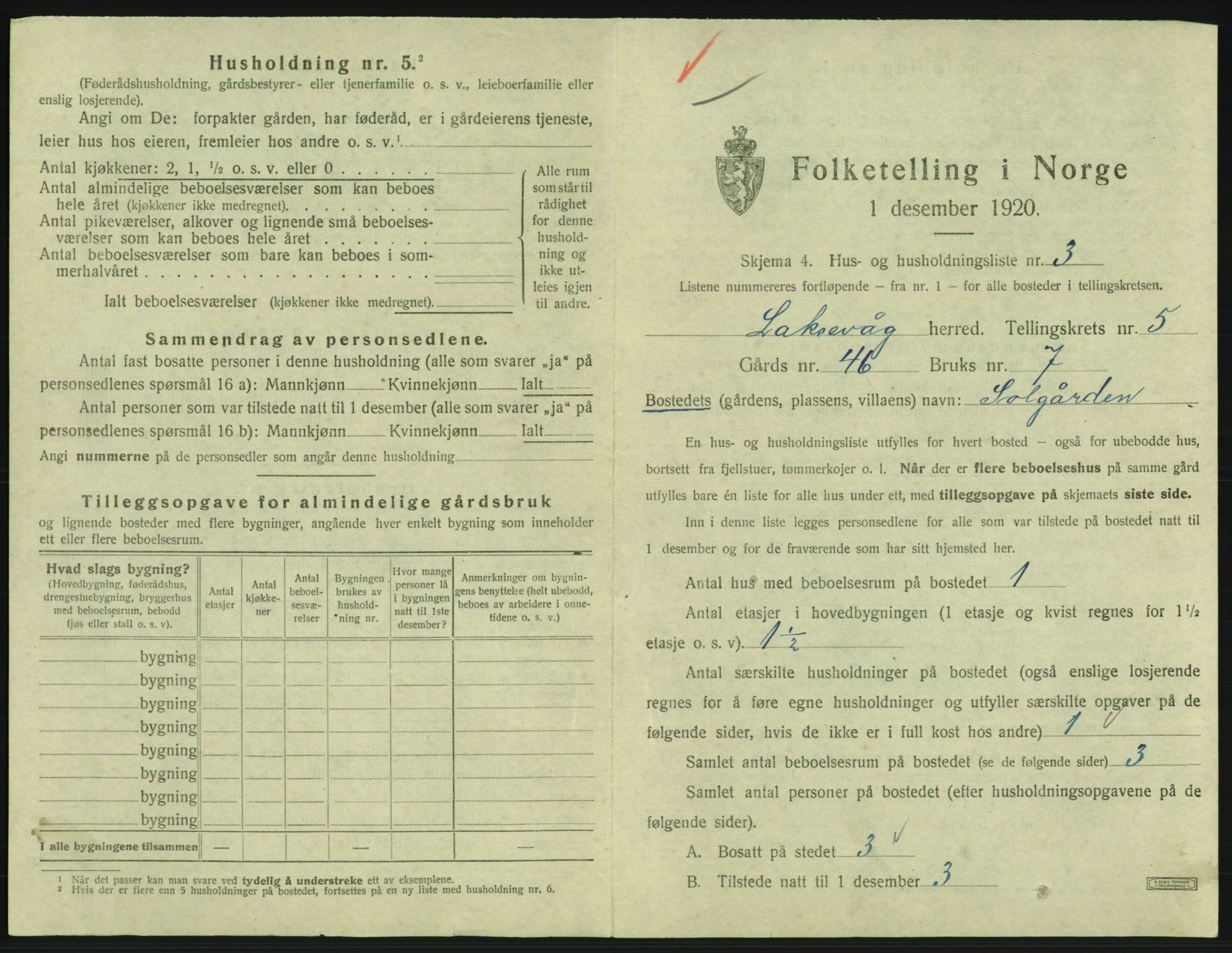 SAB, 1920 census for Laksevåg, 1920, p. 1200