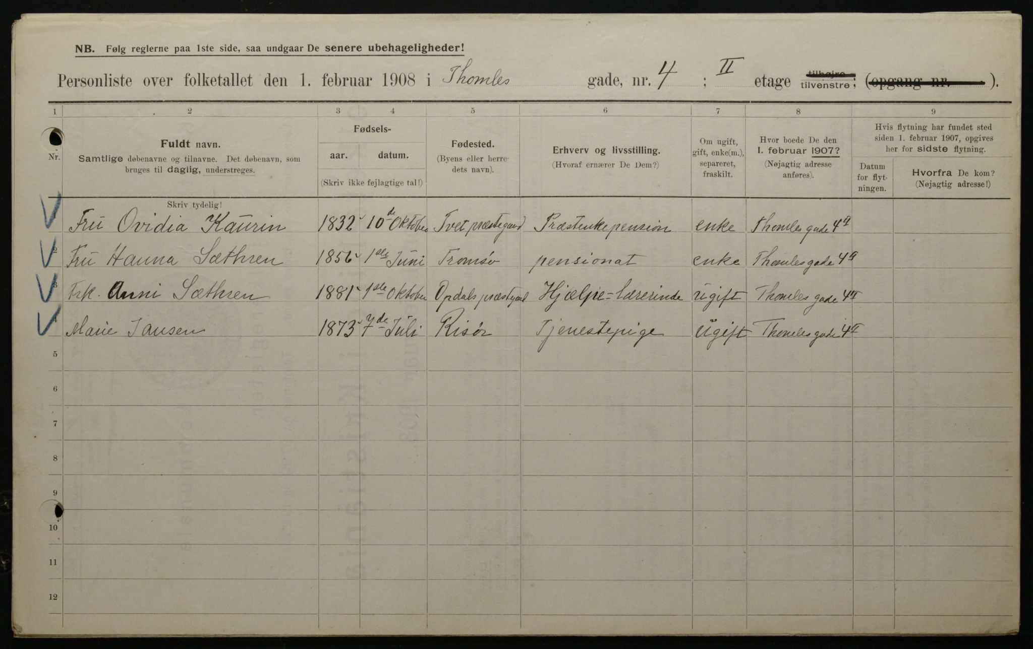 OBA, Municipal Census 1908 for Kristiania, 1908, p. 98197