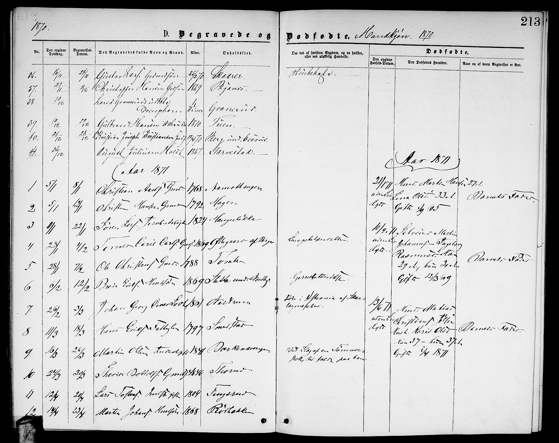 Fet prestekontor Kirkebøker, AV/SAO-A-10370a/G/Ga/L0004: Parish register (copy) no. I 4, 1868-1874, p. 213