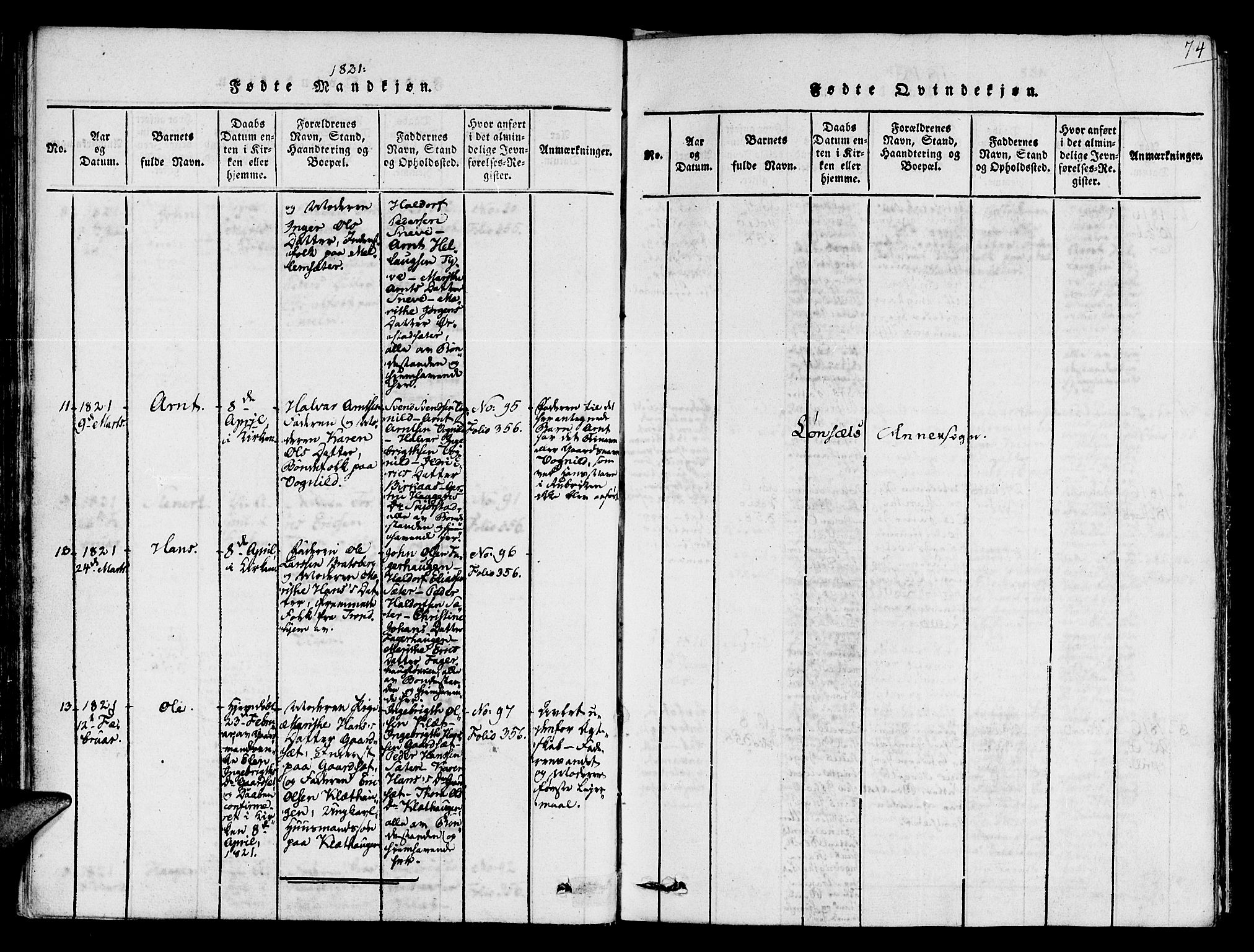 Ministerialprotokoller, klokkerbøker og fødselsregistre - Sør-Trøndelag, SAT/A-1456/678/L0895: Parish register (official) no. 678A05 /1, 1816-1821, p. 74