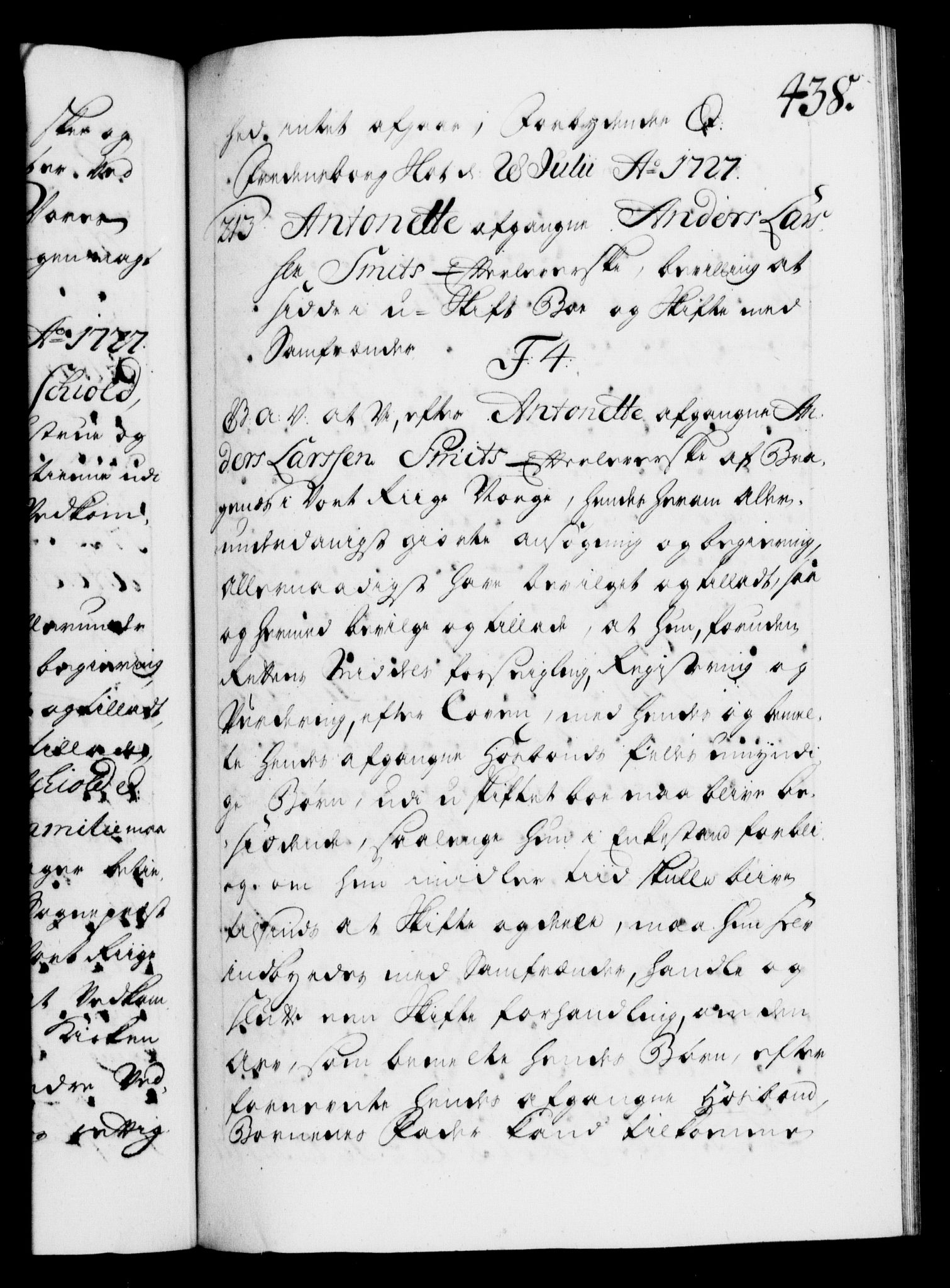 Danske Kanselli 1572-1799, AV/RA-EA-3023/F/Fc/Fca/Fcaa/L0025: Norske registre, 1726-1728, p. 438a