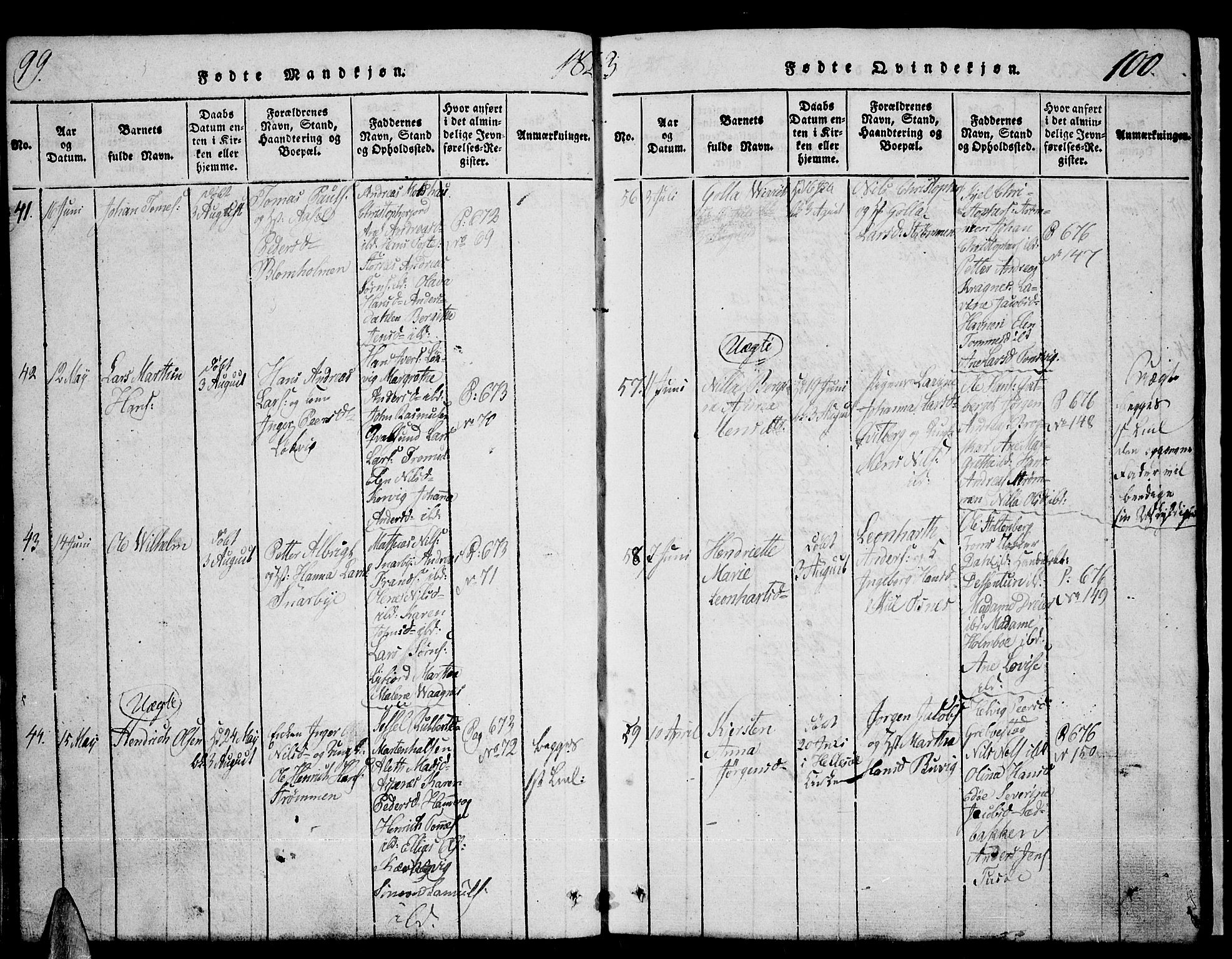 Tromsø sokneprestkontor/stiftsprosti/domprosti, AV/SATØ-S-1343/G/Ga/L0007kirke: Parish register (official) no. 7, 1821-1828, p. 99-100