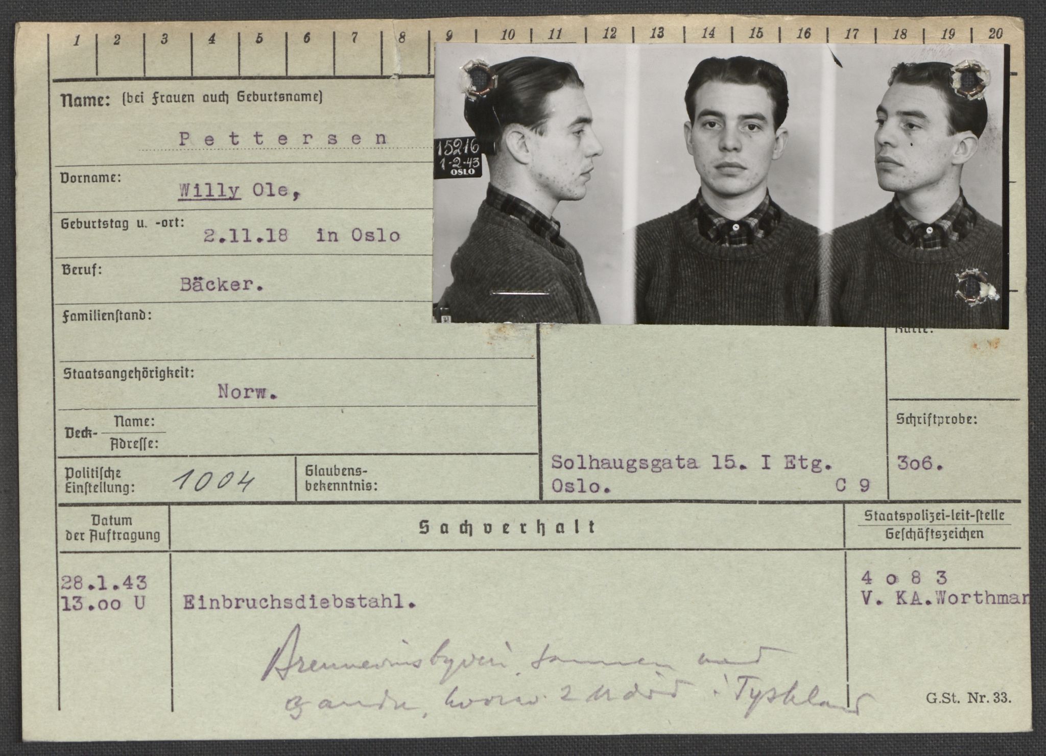 Befehlshaber der Sicherheitspolizei und des SD, AV/RA-RAFA-5969/E/Ea/Eaa/L0008: Register over norske fanger i Møllergata 19: Oelze-Ru, 1940-1945, p. 882