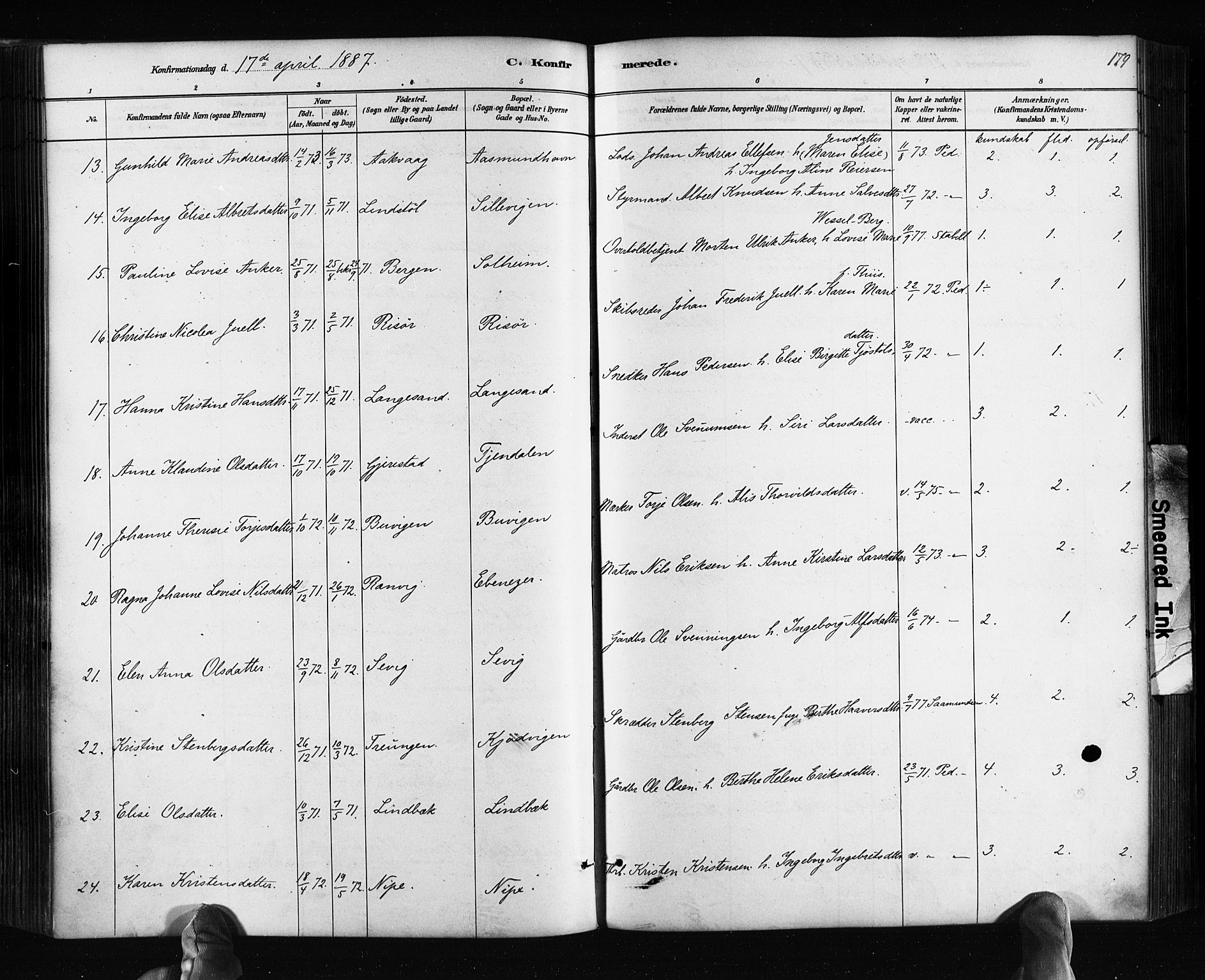 Søndeled sokneprestkontor, AV/SAK-1111-0038/F/Fa/L0004: Parish register (official) no. A 4, 1880-1889, p. 179