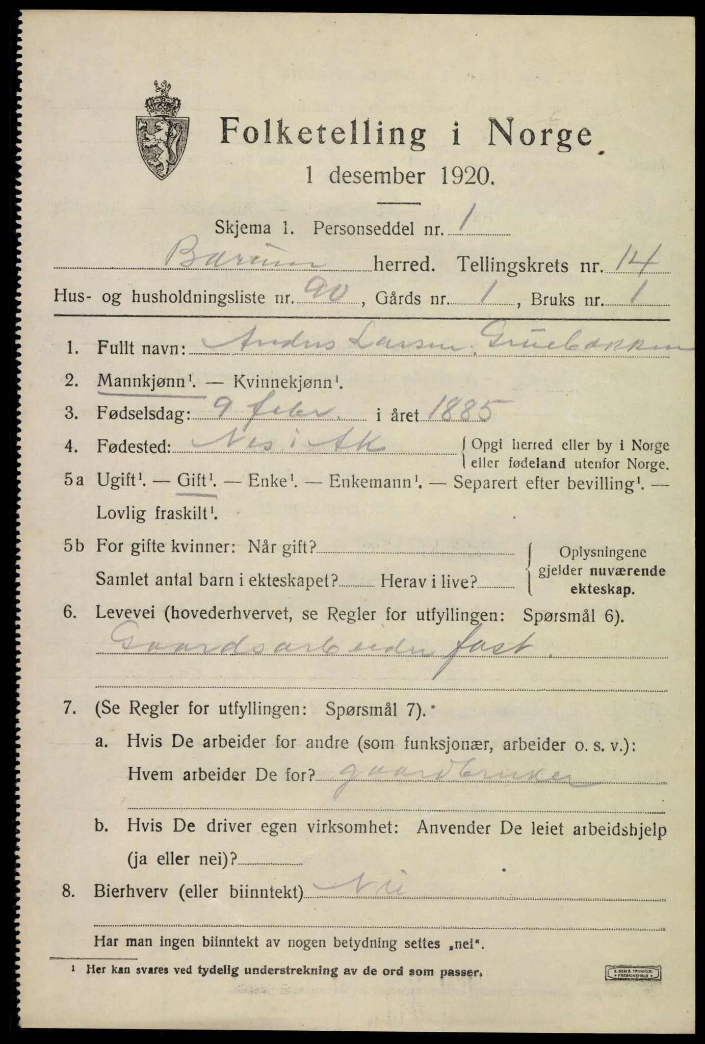 SAO, 1920 census for Bærum, 1920, p. 42268