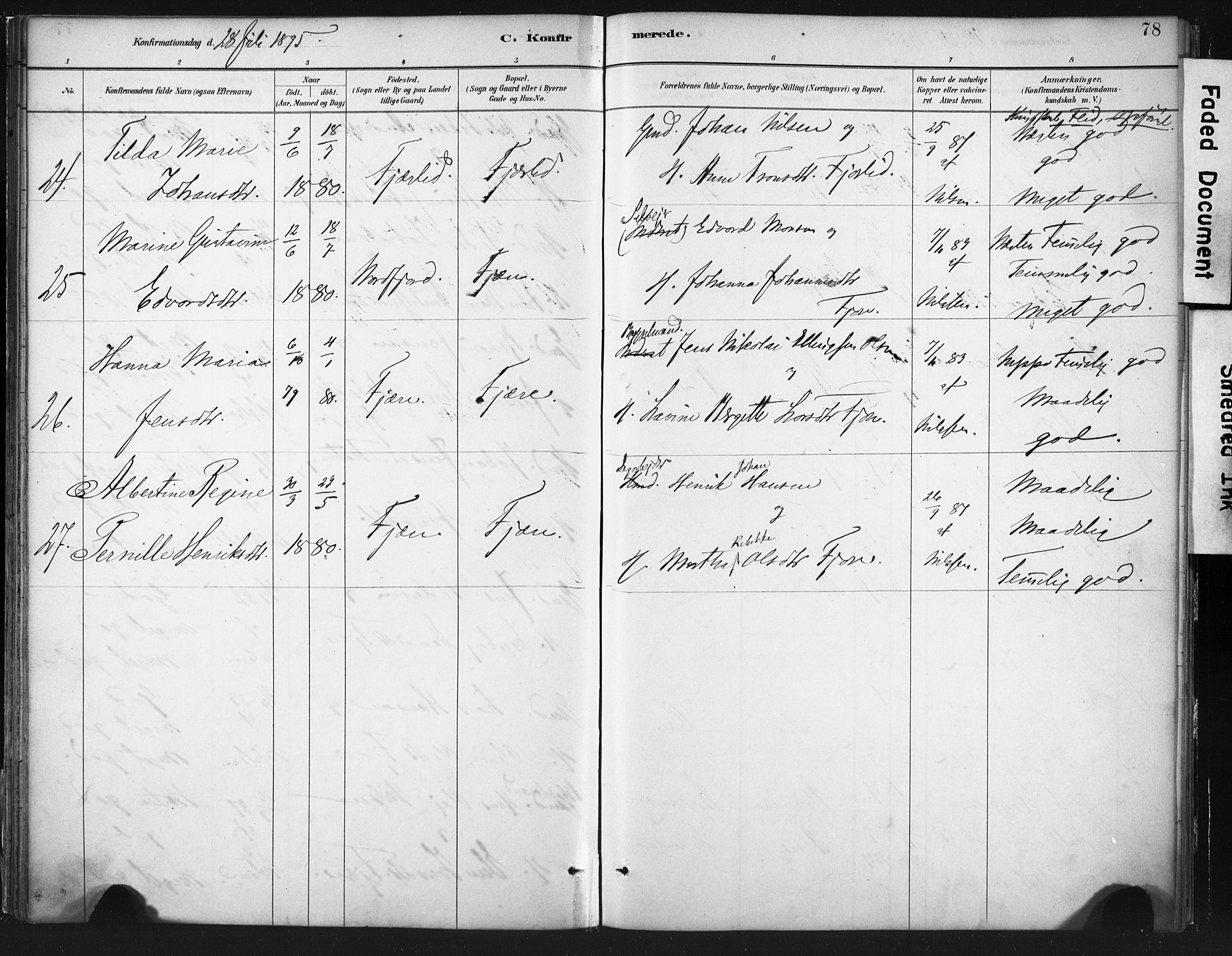 Ministerialprotokoller, klokkerbøker og fødselsregistre - Nordland, AV/SAT-A-1459/803/L0071: Parish register (official) no. 803A01, 1881-1897, p. 78