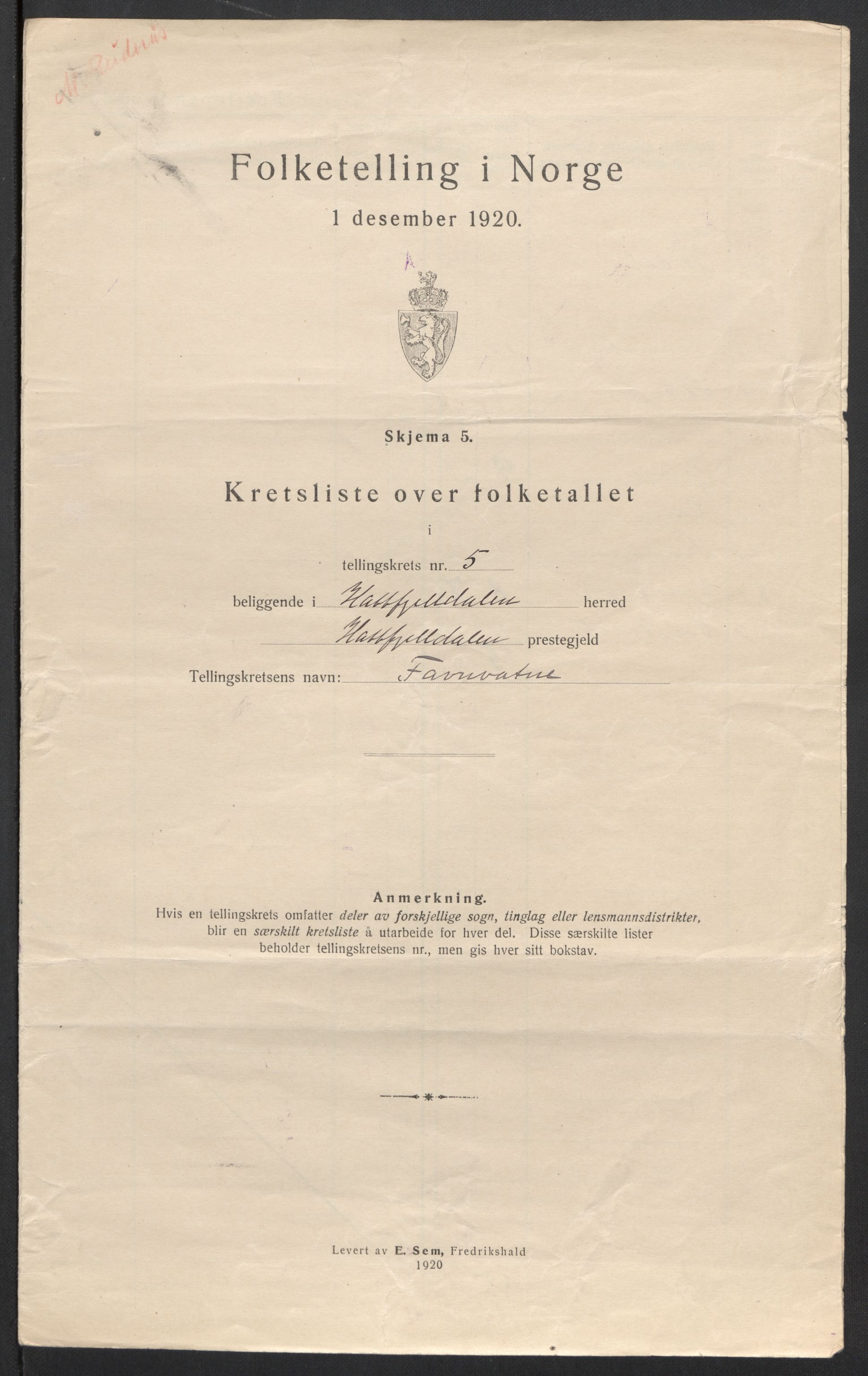 SAT, 1920 census for Hattfjelldal, 1920, p. 18