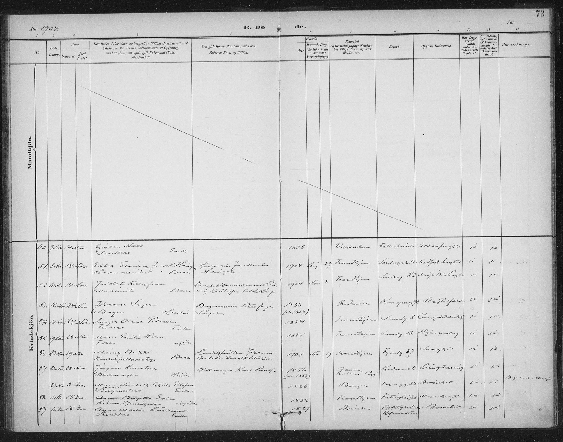 Ministerialprotokoller, klokkerbøker og fødselsregistre - Sør-Trøndelag, SAT/A-1456/602/L0123: Parish register (official) no. 602A21, 1895-1910, p. 73