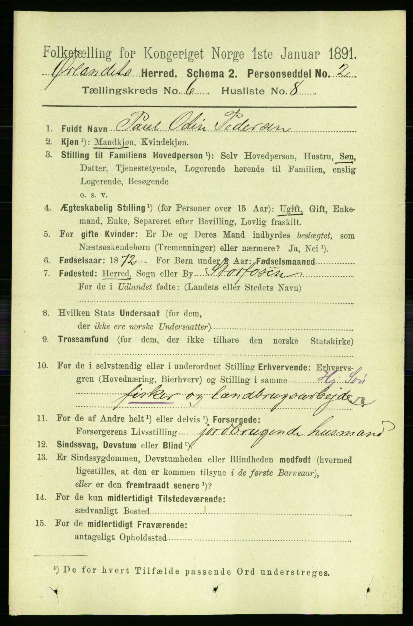 RA, 1891 census for 1621 Ørland, 1891, p. 1896