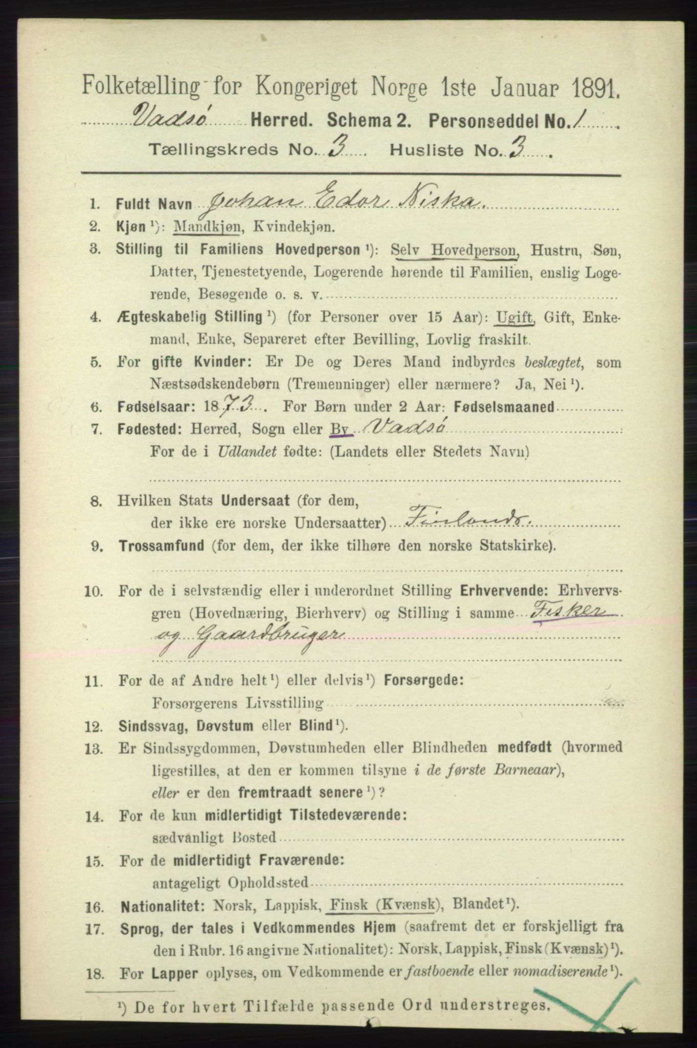 RA, 1891 census for 2029 Vadsø, 1891, p. 835