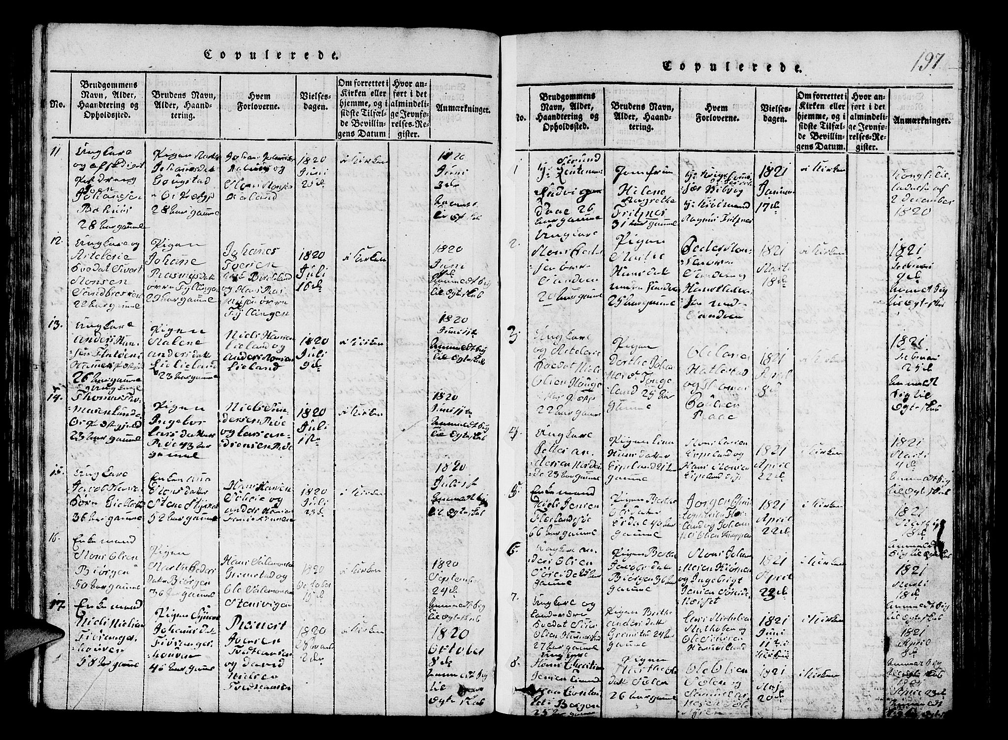 Fana Sokneprestembete, SAB/A-75101/H/Hab/Haba/L0001: Parish register (copy) no. A 1, 1816-1836, p. 197