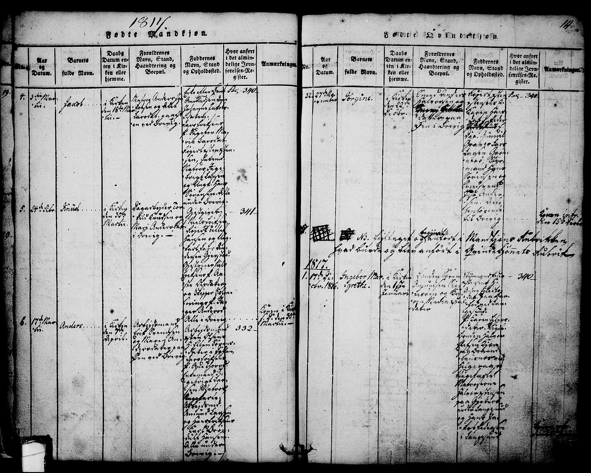 Brevik kirkebøker, AV/SAKO-A-255/G/Ga/L0001: Parish register (copy) no. 1, 1814-1845, p. 14