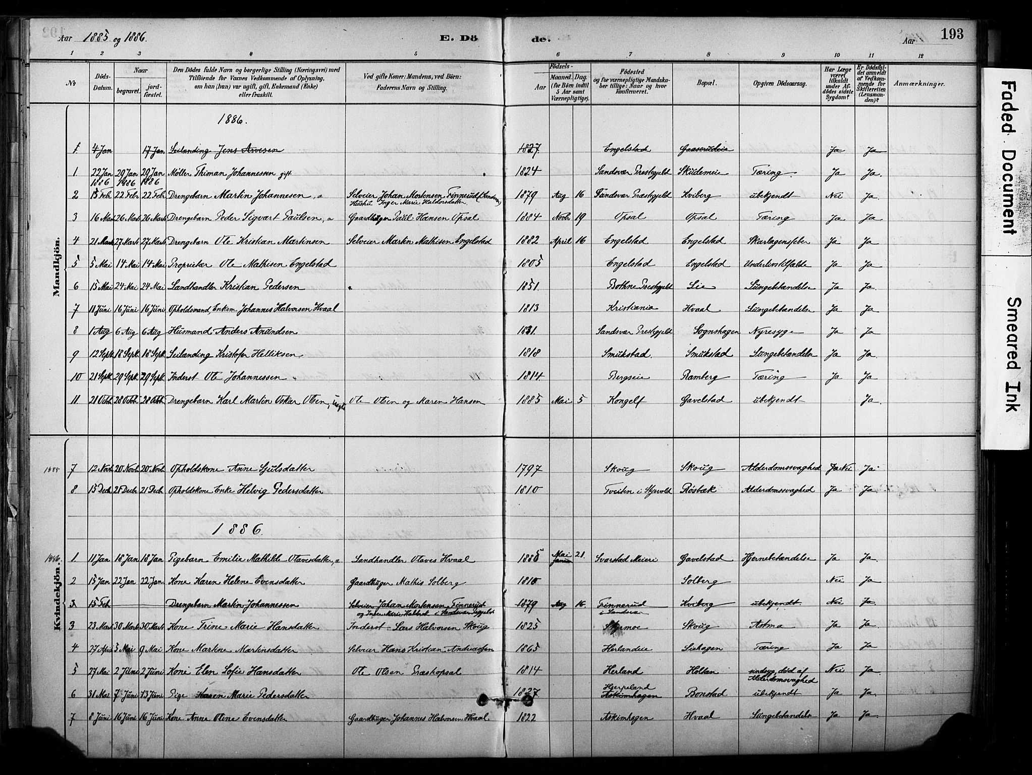 Lardal kirkebøker, AV/SAKO-A-350/F/Fb/L0001: Parish register (official) no. II 1, 1881-1911, p. 193