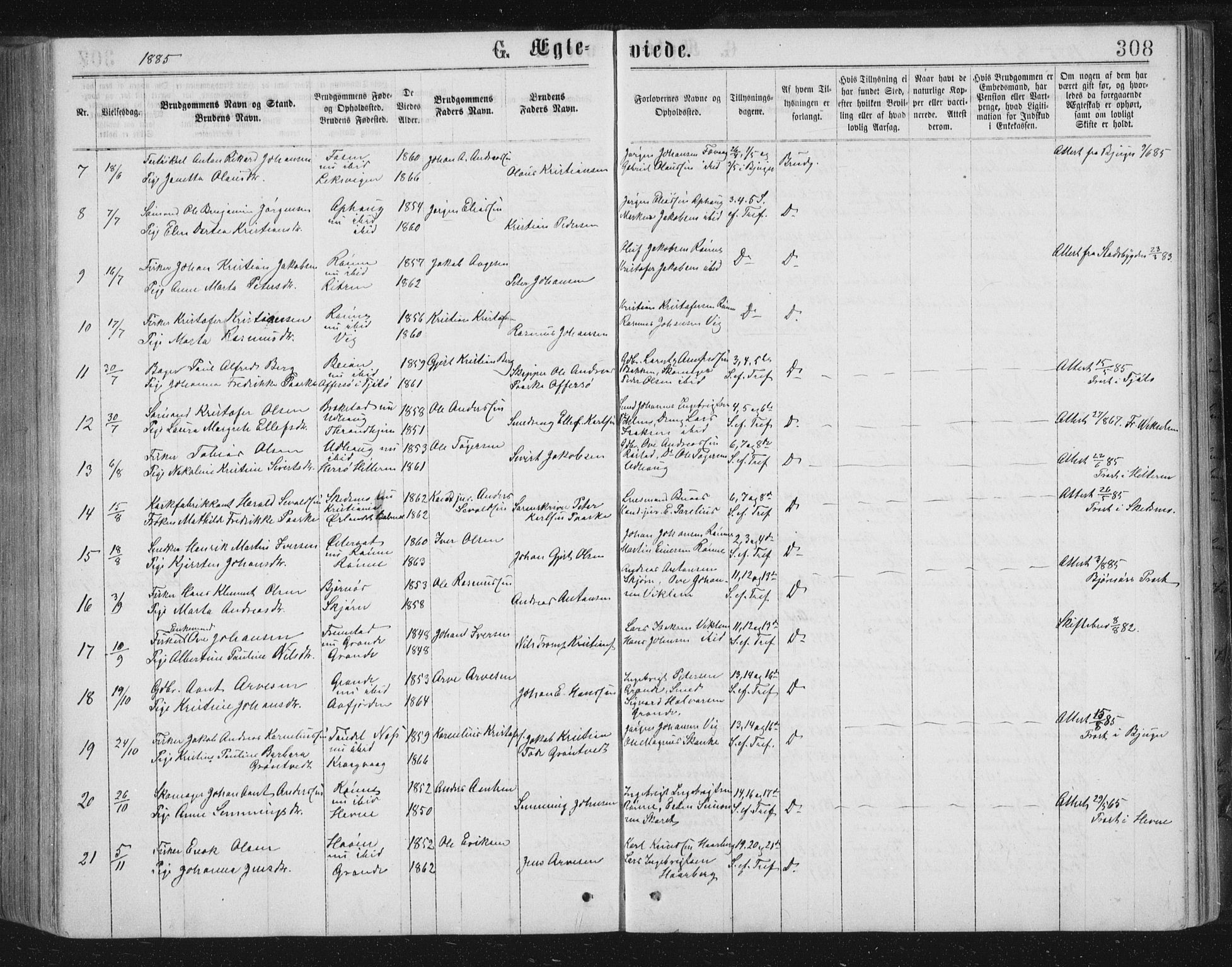 Ministerialprotokoller, klokkerbøker og fødselsregistre - Sør-Trøndelag, SAT/A-1456/659/L0745: Parish register (copy) no. 659C02, 1869-1892, p. 308