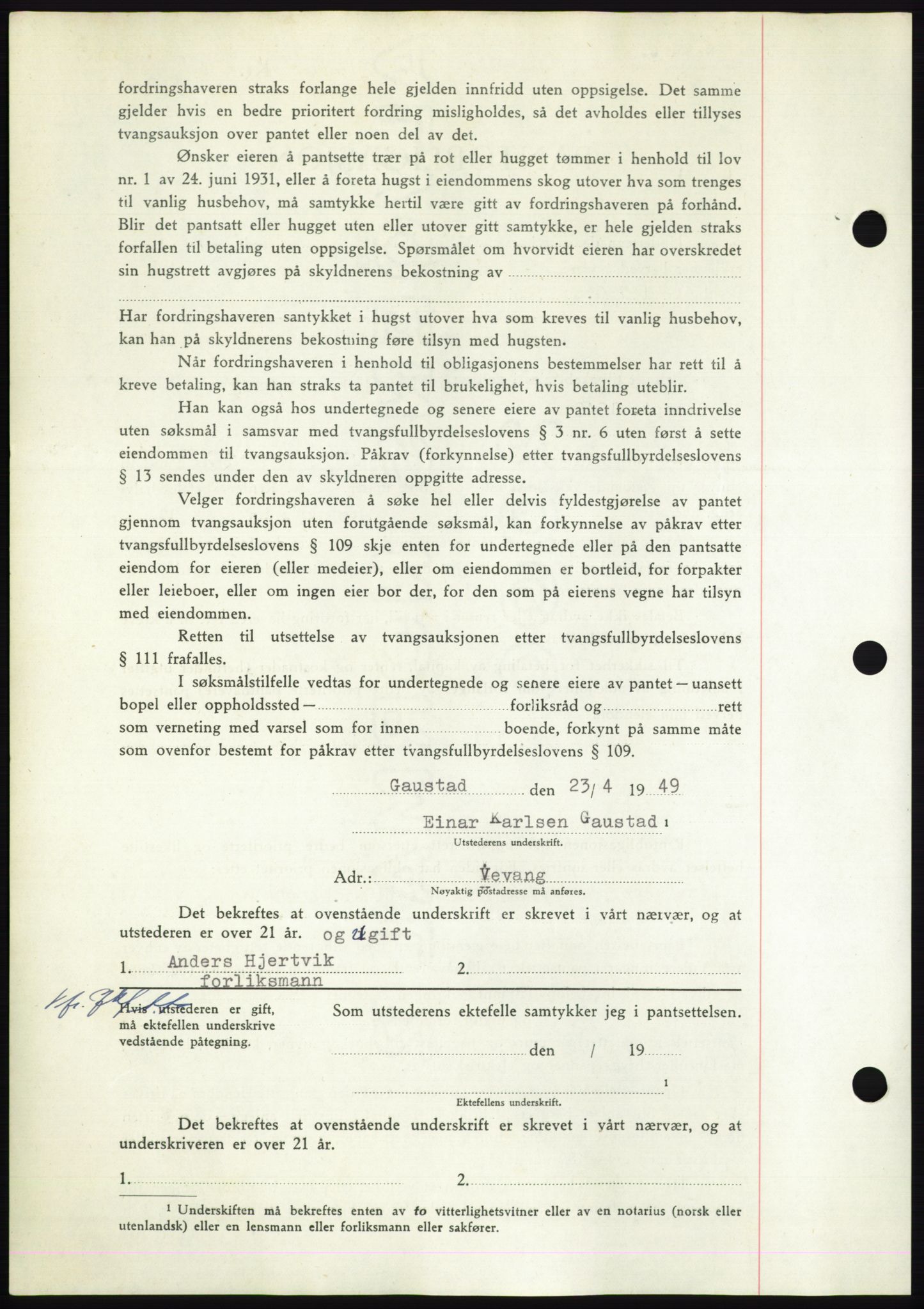 Nordmøre sorenskriveri, AV/SAT-A-4132/1/2/2Ca: Mortgage book no. B101, 1949-1949, Diary no: : 1029/1949