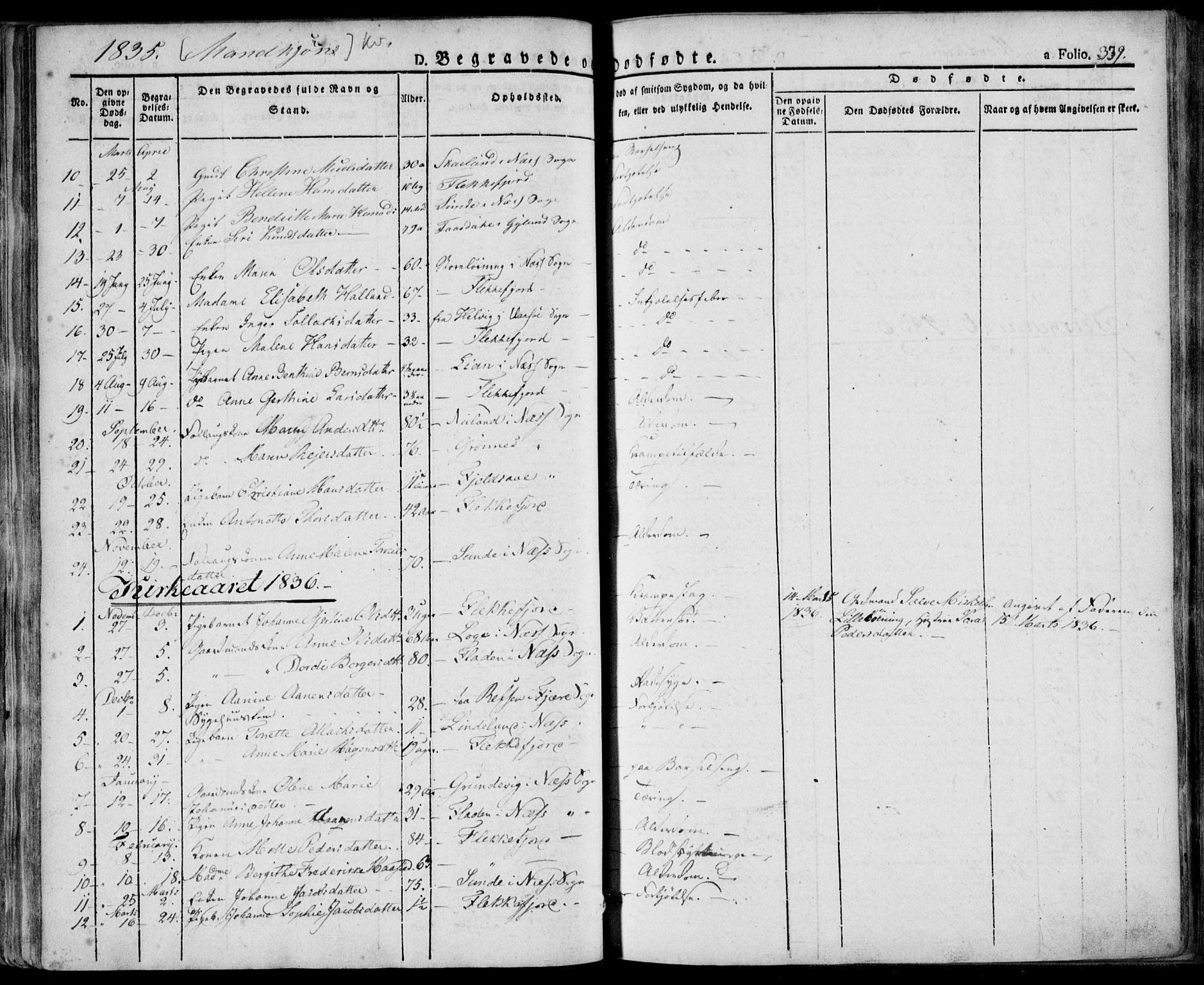 Flekkefjord sokneprestkontor, SAK/1111-0012/F/Fa/Fac/L0003: Parish register (official) no. A 3, 1826-1841, p. 339