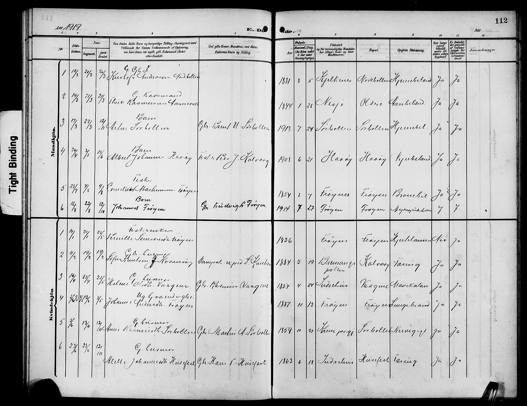 Bremanger sokneprestembete, SAB/A-82201/H/Hab/Habb/L0001: Parish register (copy) no. B 1, 1906-1925, p. 112