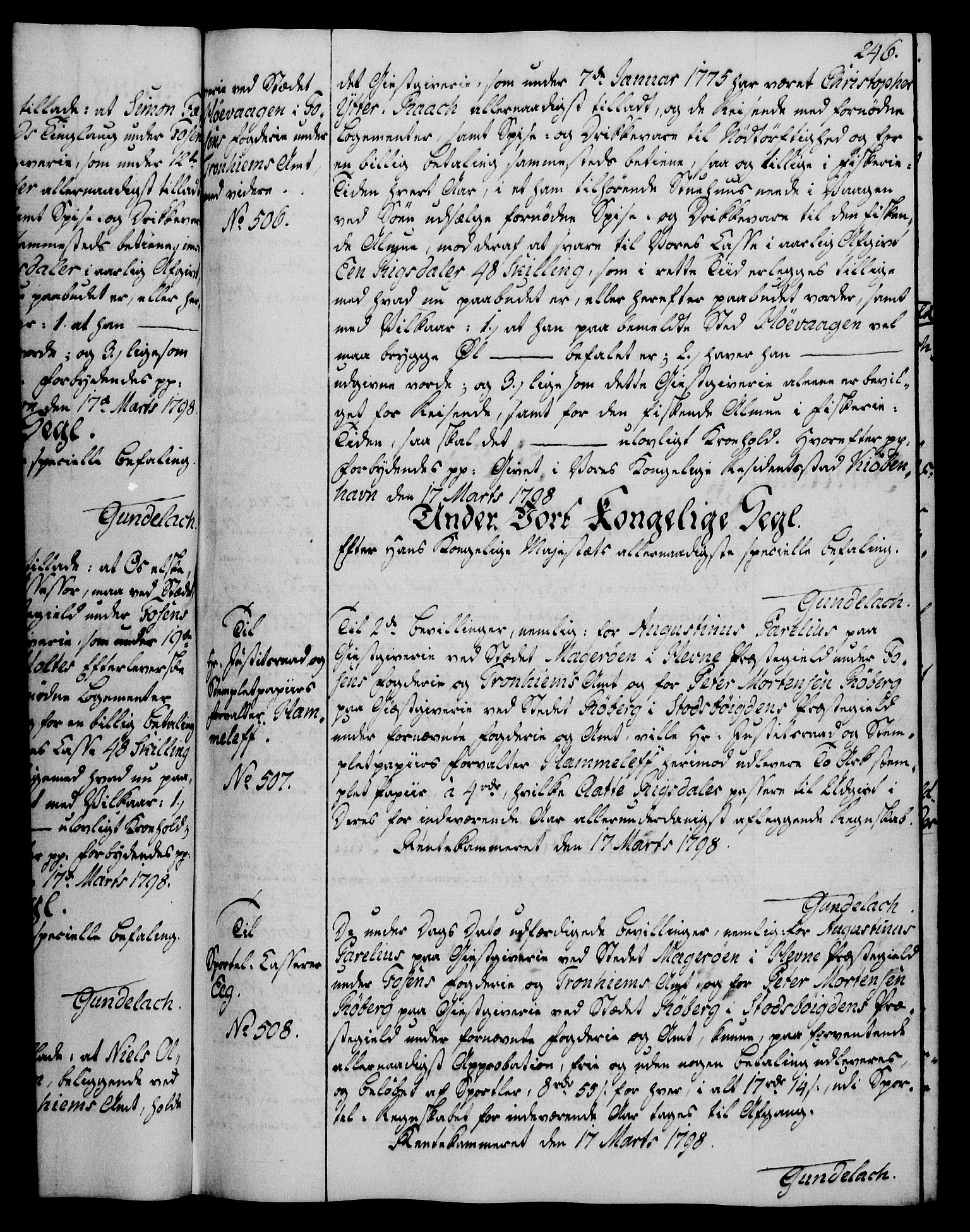 Rentekammeret, Kammerkanselliet, AV/RA-EA-3111/G/Gg/Gga/L0016: Norsk ekspedisjonsprotokoll med register (merket RK 53.16), 1794-1800, p. 246