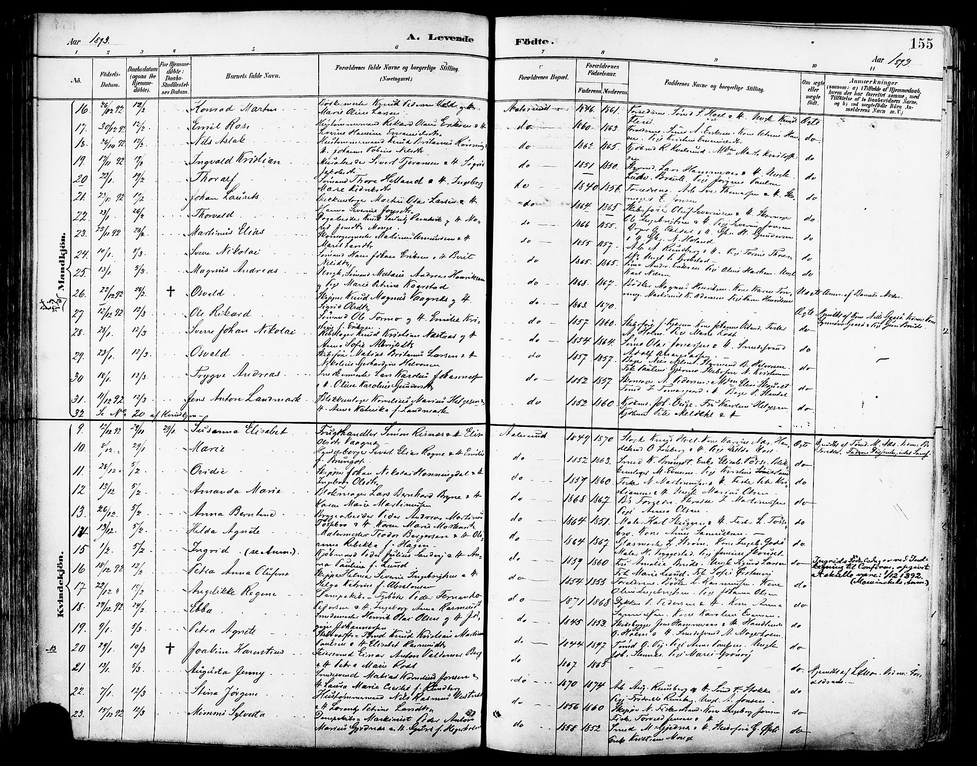 Ministerialprotokoller, klokkerbøker og fødselsregistre - Møre og Romsdal, AV/SAT-A-1454/529/L0455: Parish register (official) no. 529A05, 1885-1893, p. 155