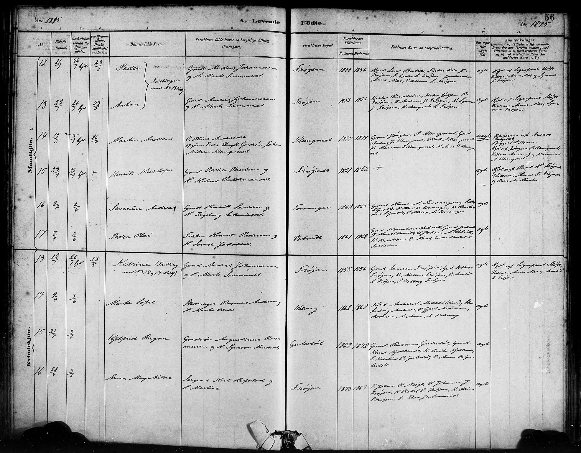 Bremanger sokneprestembete, AV/SAB-A-82201/H/Haa/Haab/L0001: Parish register (official) no. B 1, 1884-1895, p. 56