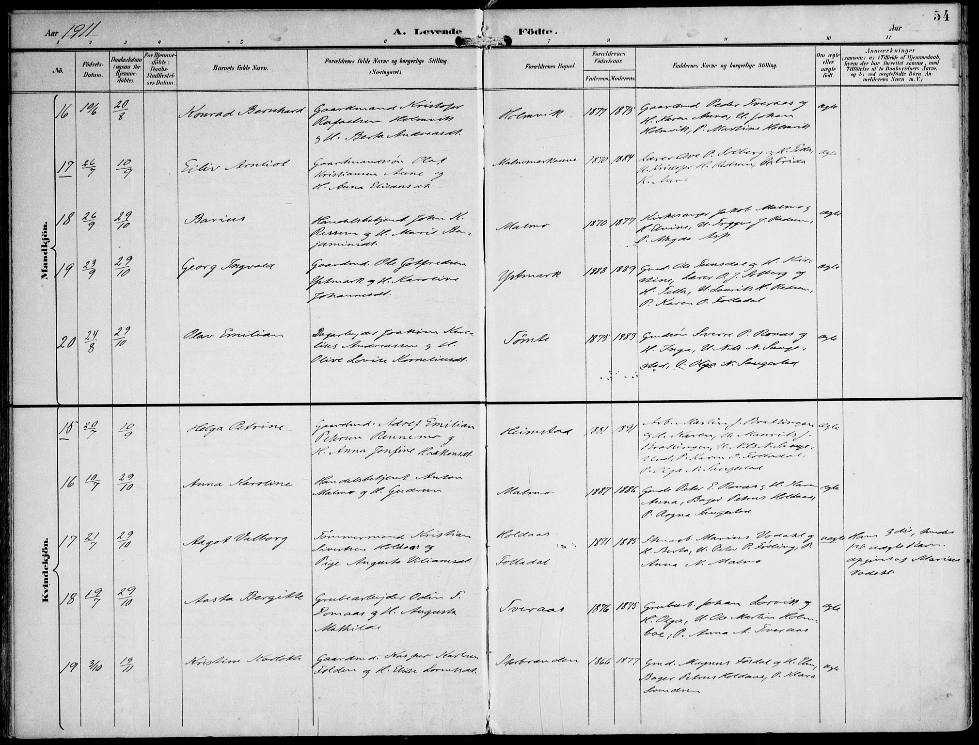 Ministerialprotokoller, klokkerbøker og fødselsregistre - Nord-Trøndelag, AV/SAT-A-1458/745/L0430: Parish register (official) no. 745A02, 1895-1913, p. 54