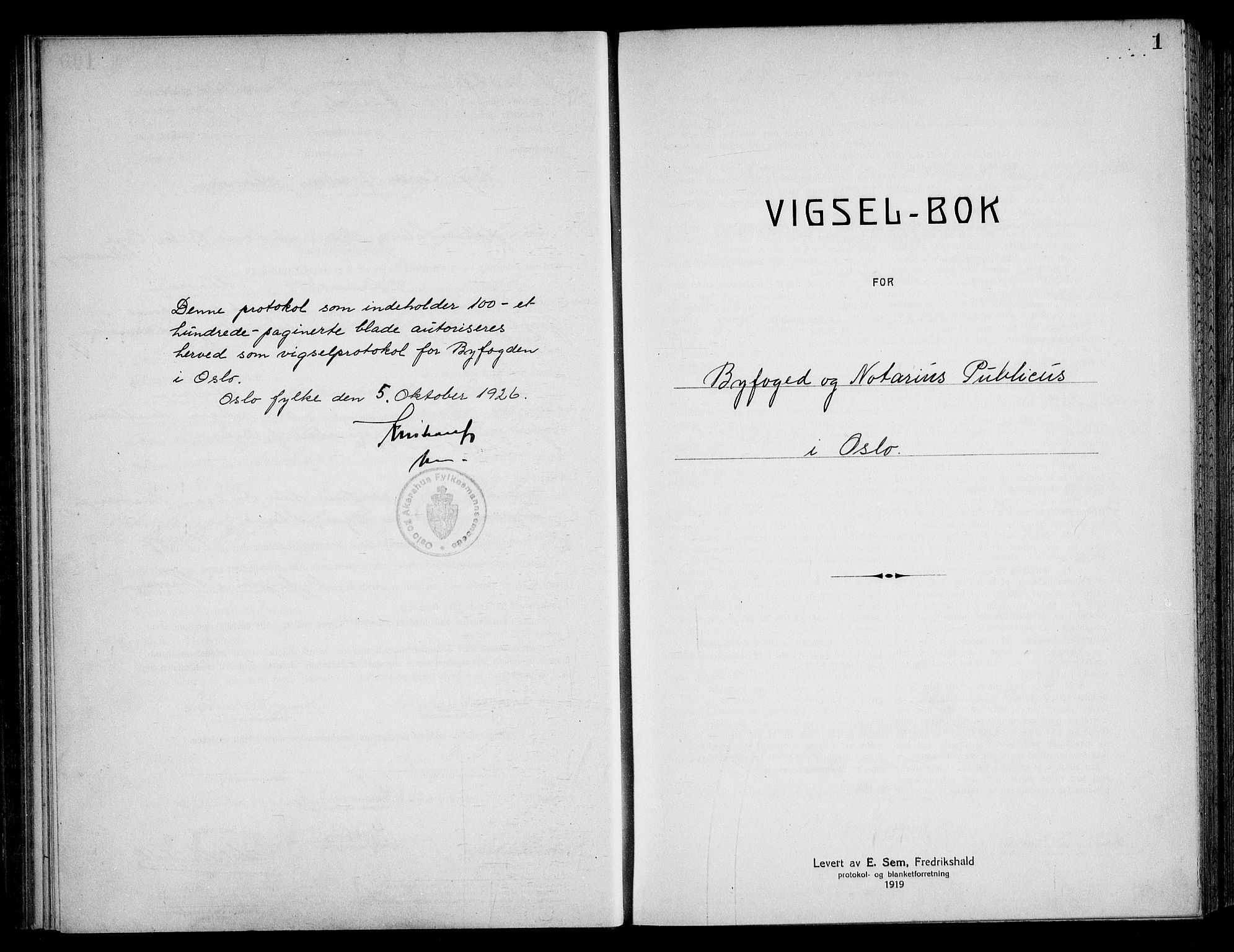 Oslo byfogd avd. I, SAO/A-10220/L/Lb/Lbb/L0018: Notarialprotokoll, rekke II: Vigsler, 1926-1928, p. 1a