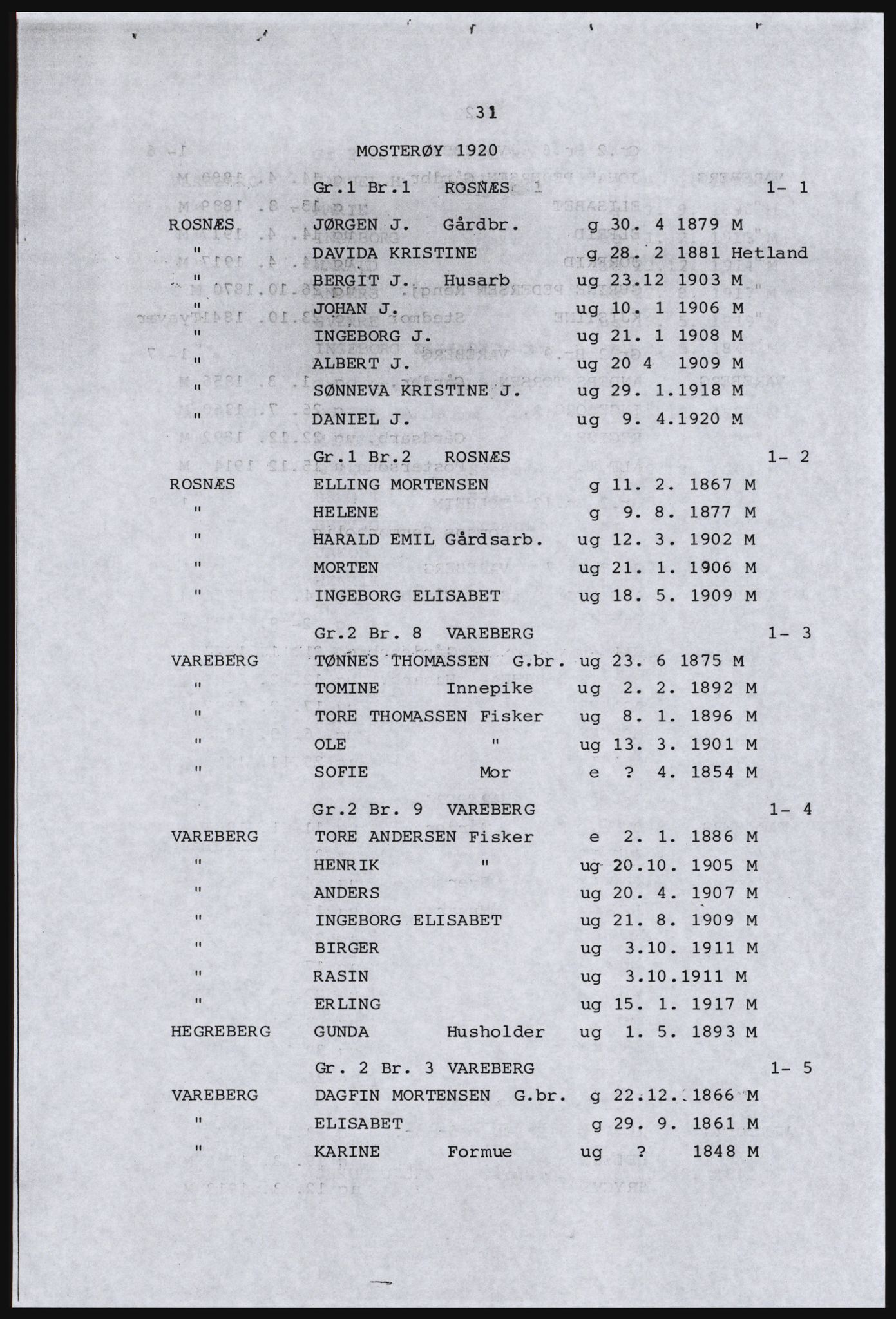 SAST, Copy of 1920 census for the Ryfylke islands, 1920, p. 43