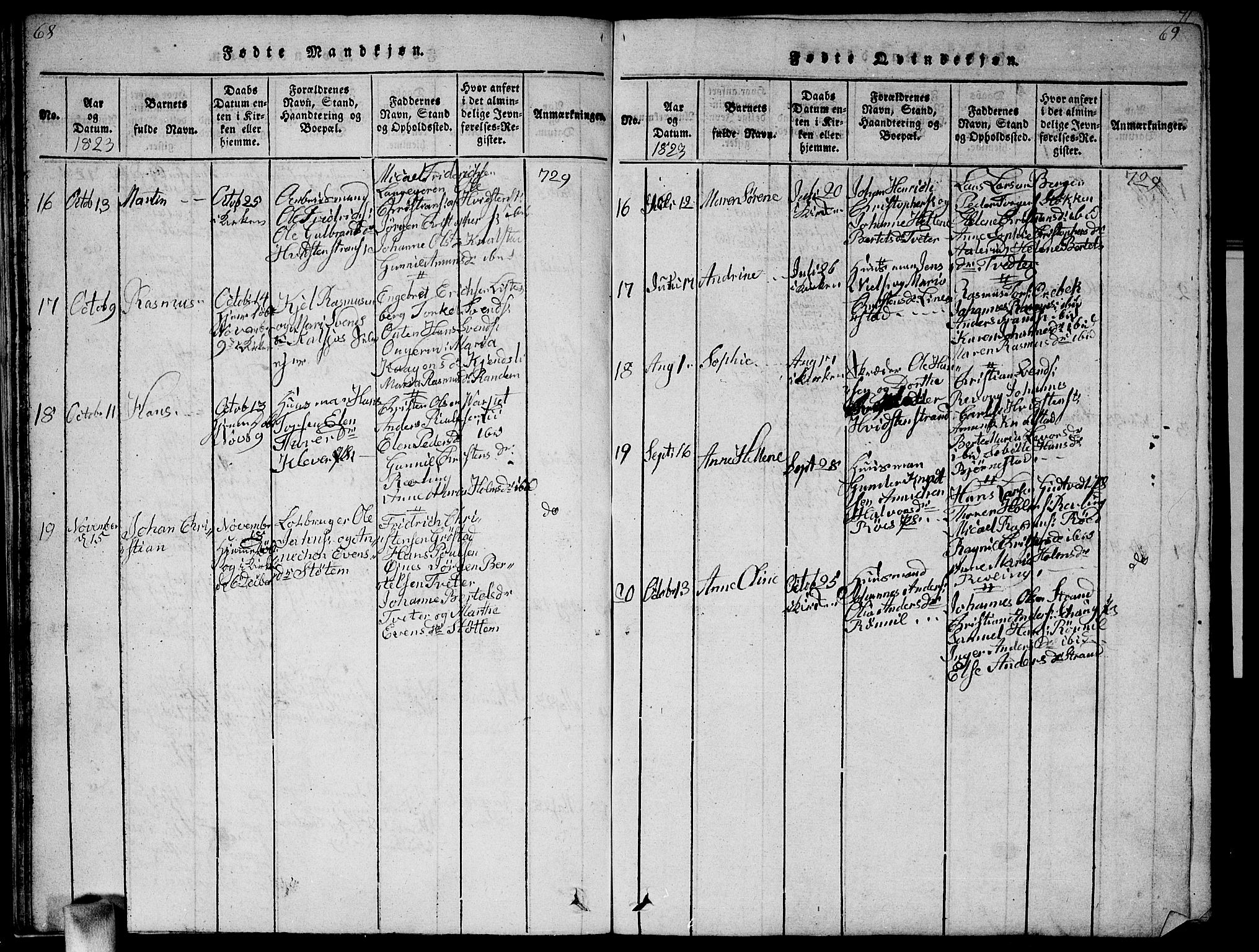 Vestby prestekontor Kirkebøker, AV/SAO-A-10893/G/Ga/L0001: Parish register (copy) no. I 1, 1814-1827, p. 68-69