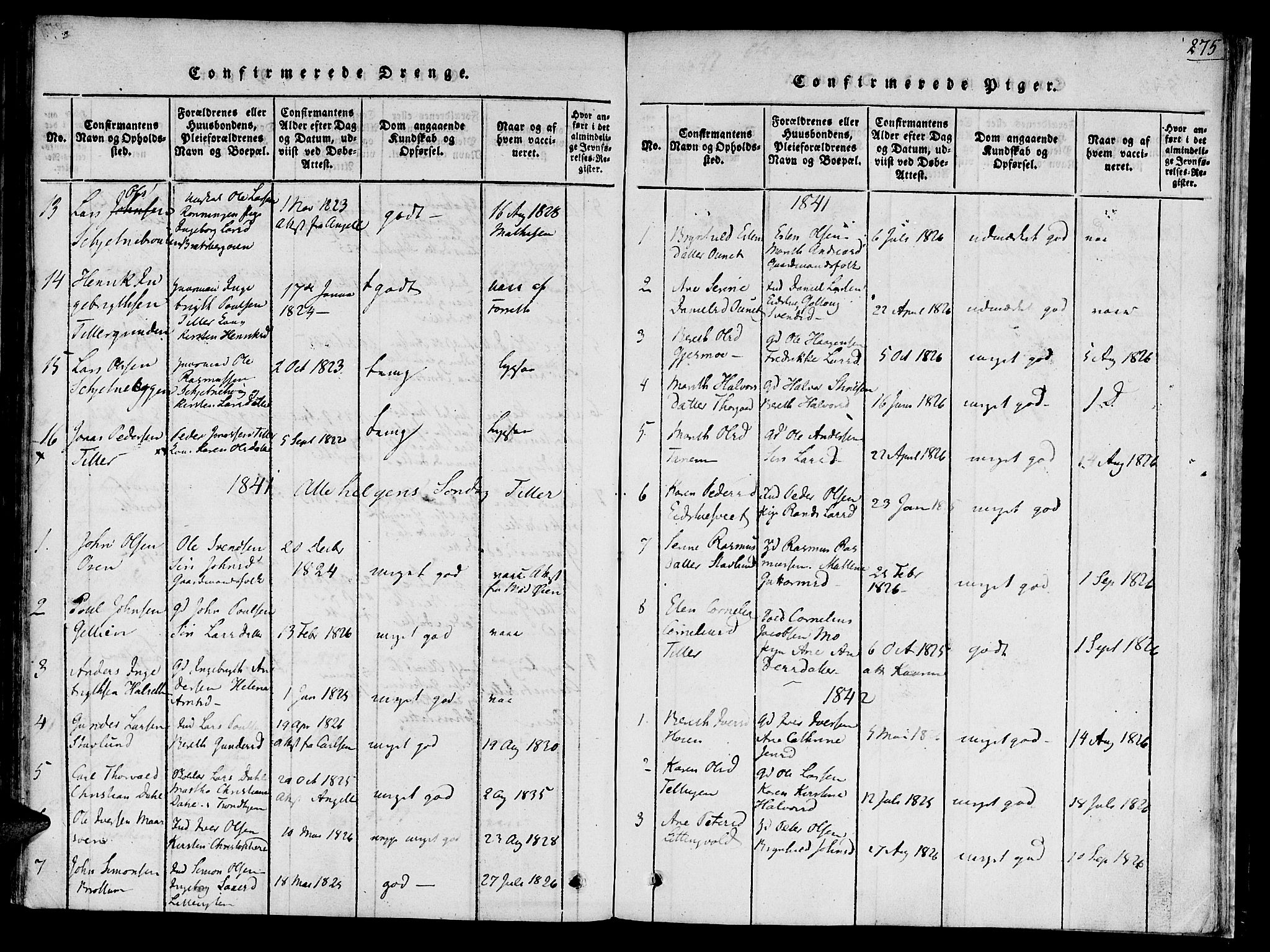 Ministerialprotokoller, klokkerbøker og fødselsregistre - Sør-Trøndelag, SAT/A-1456/618/L0439: Parish register (official) no. 618A04 /1, 1816-1843, p. 275
