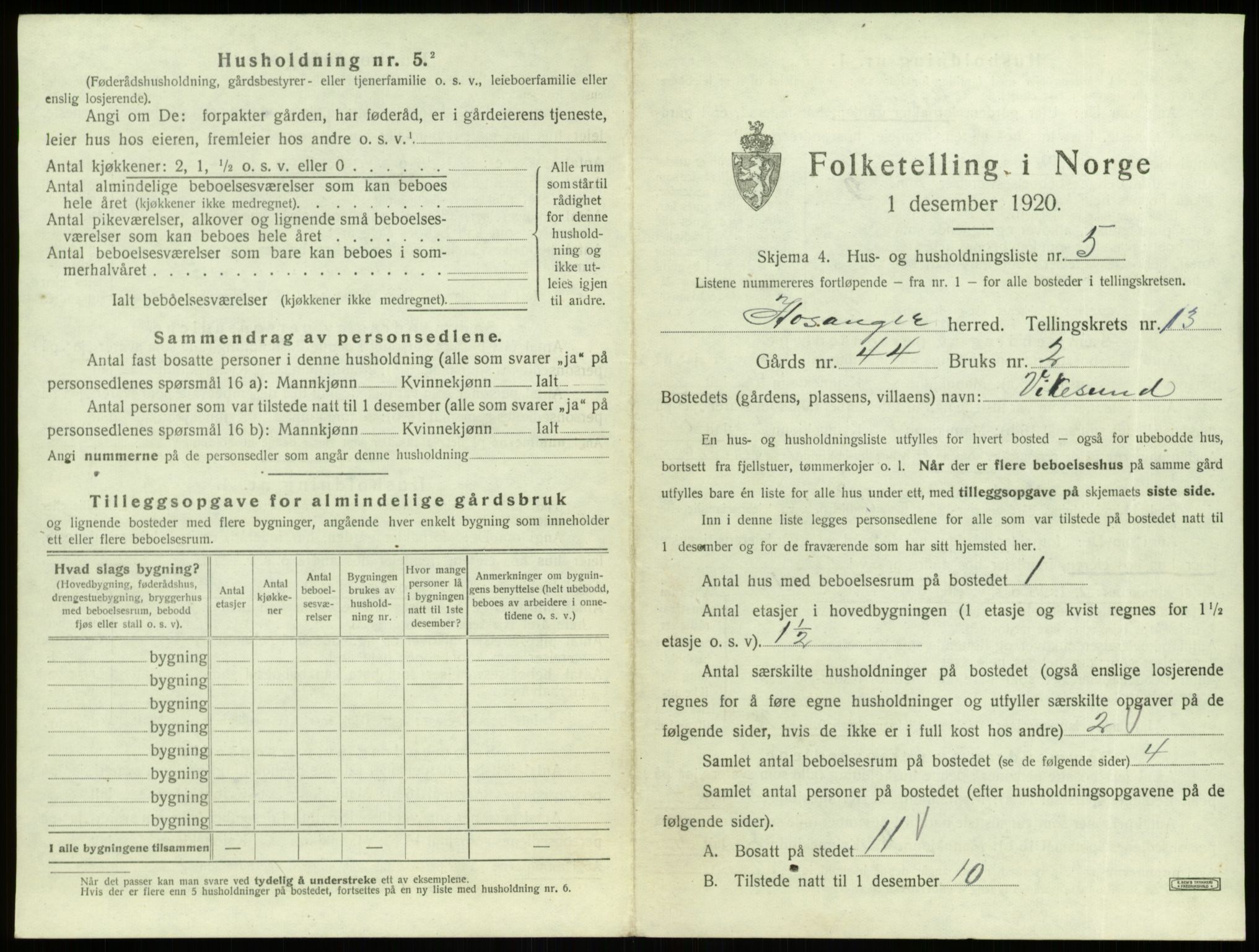 SAB, 1920 census for Hosanger, 1920, p. 681