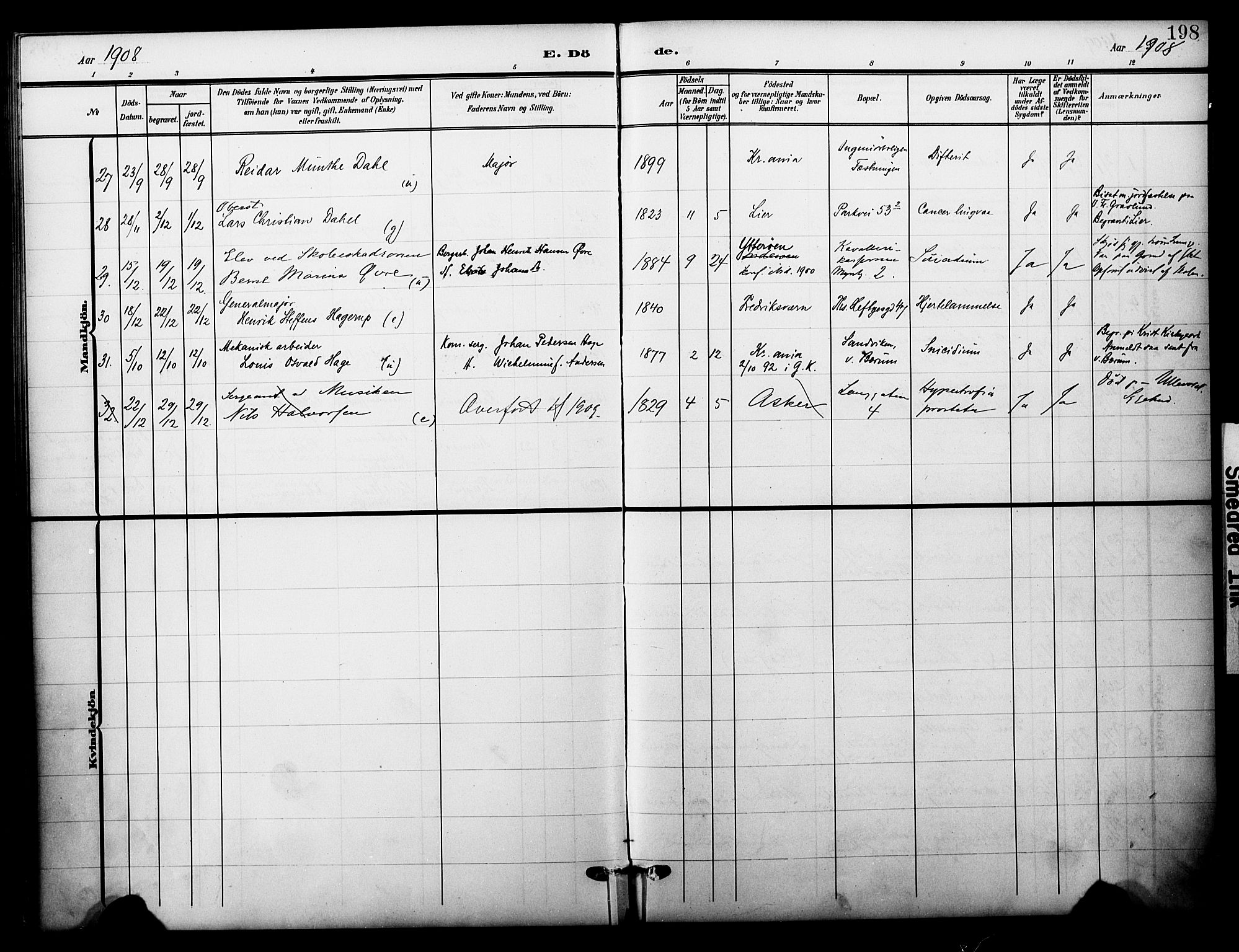 Garnisonsmenigheten Kirkebøker, AV/SAO-A-10846/F/Fa/L0014: Parish register (official) no. 14, 1905-1914, p. 198