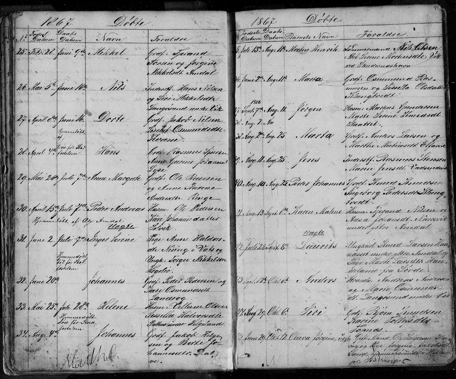 Nedstrand sokneprestkontor, SAST/A-101841/01/V: Parish register (copy) no. B 3, 1848-1933, p. 33