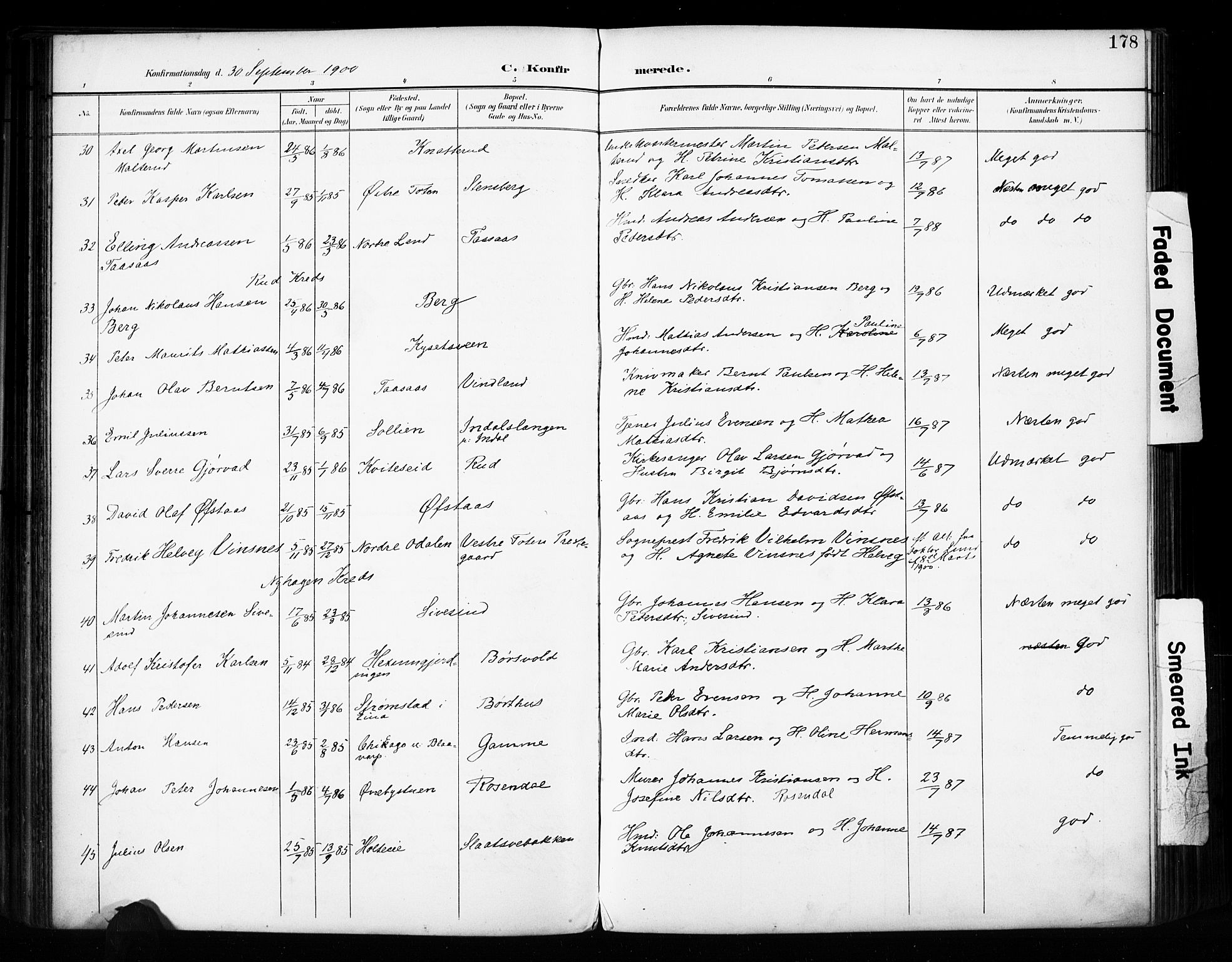 Vestre Toten prestekontor, AV/SAH-PREST-108/H/Ha/Haa/L0011: Parish register (official) no. 11, 1895-1906, p. 178