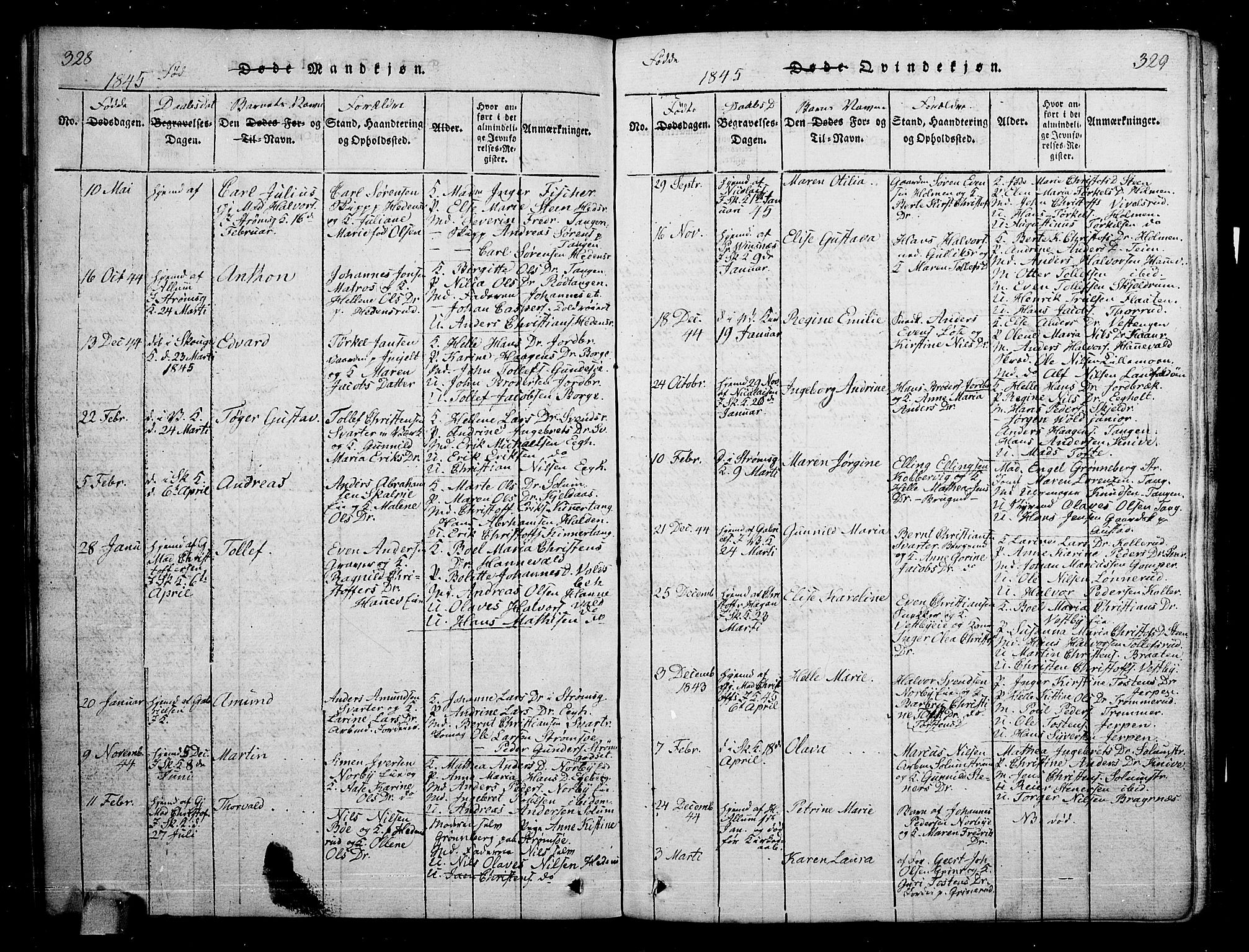 Skoger kirkebøker, SAKO/A-59/G/Ga/L0001: Parish register (copy) no. I 1, 1814-1845, p. 328-329