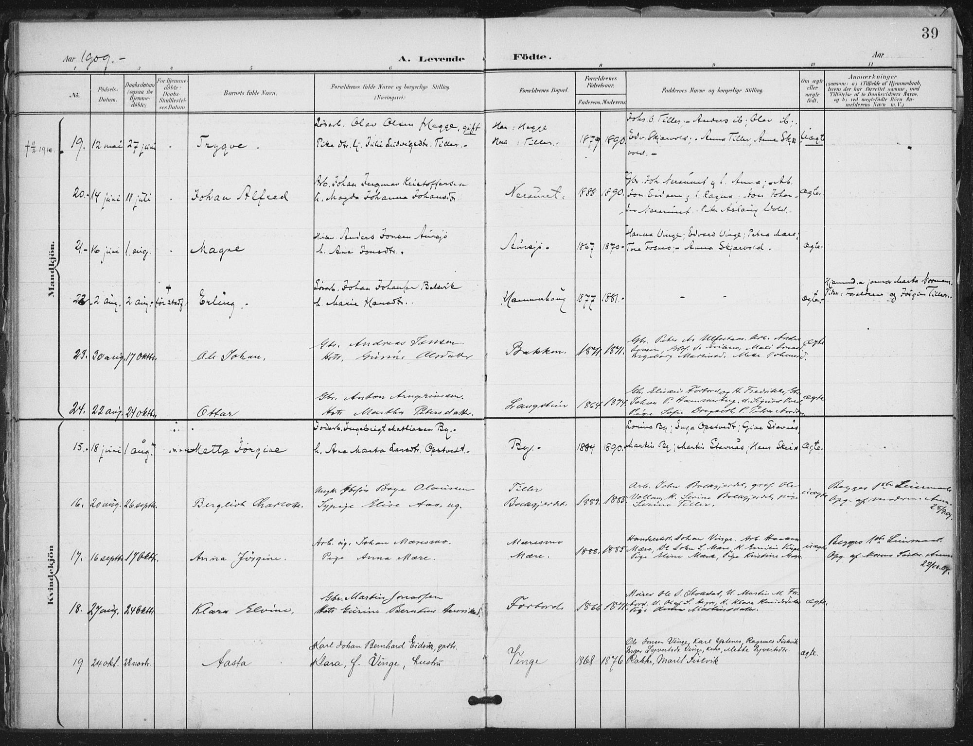 Ministerialprotokoller, klokkerbøker og fødselsregistre - Nord-Trøndelag, AV/SAT-A-1458/712/L0101: Parish register (official) no. 712A02, 1901-1916, p. 39