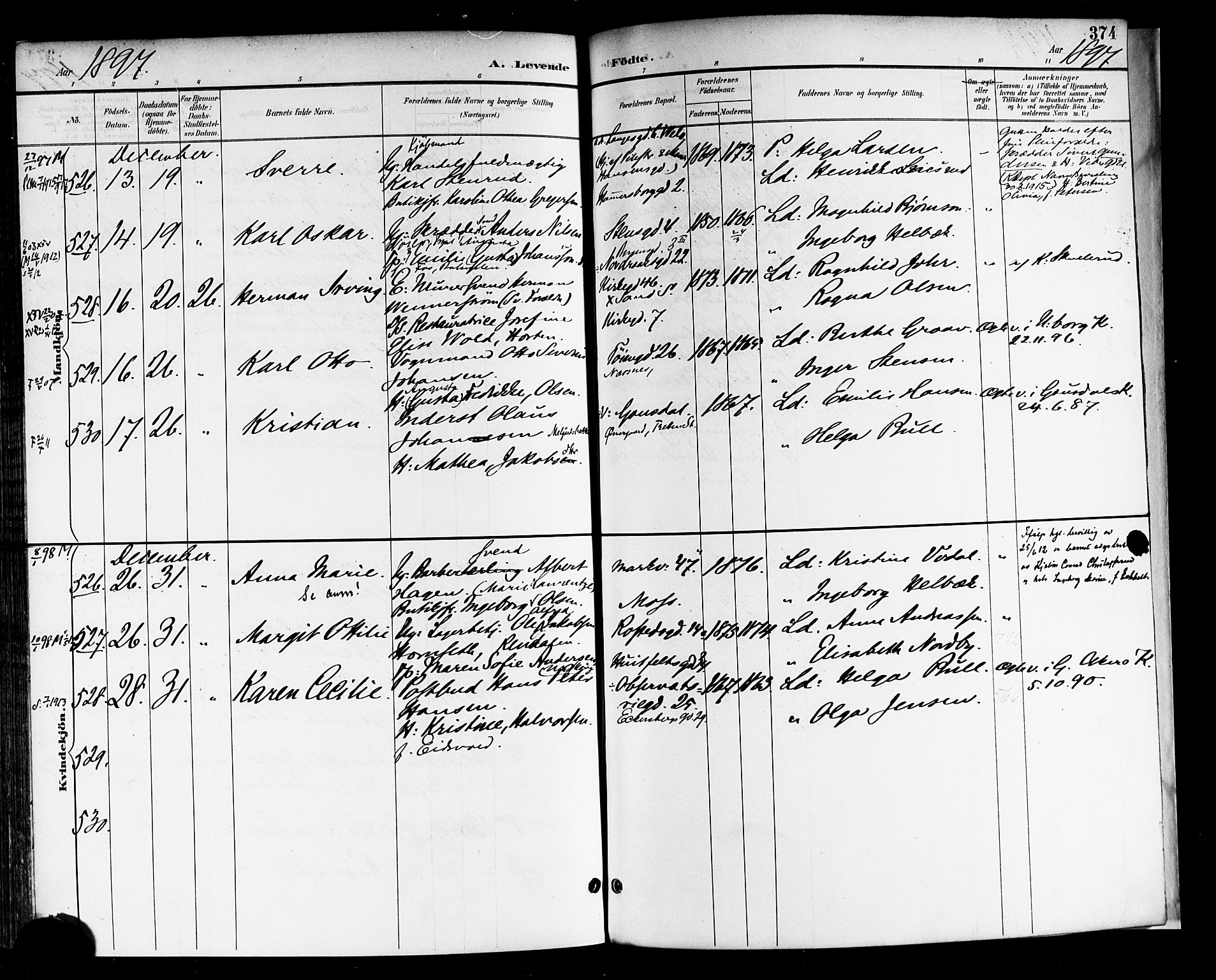 Rikshospitalet prestekontor Kirkebøker, AV/SAO-A-10309b/F/L0009: Parish register (official) no. 9, 1894-1897, p. 374