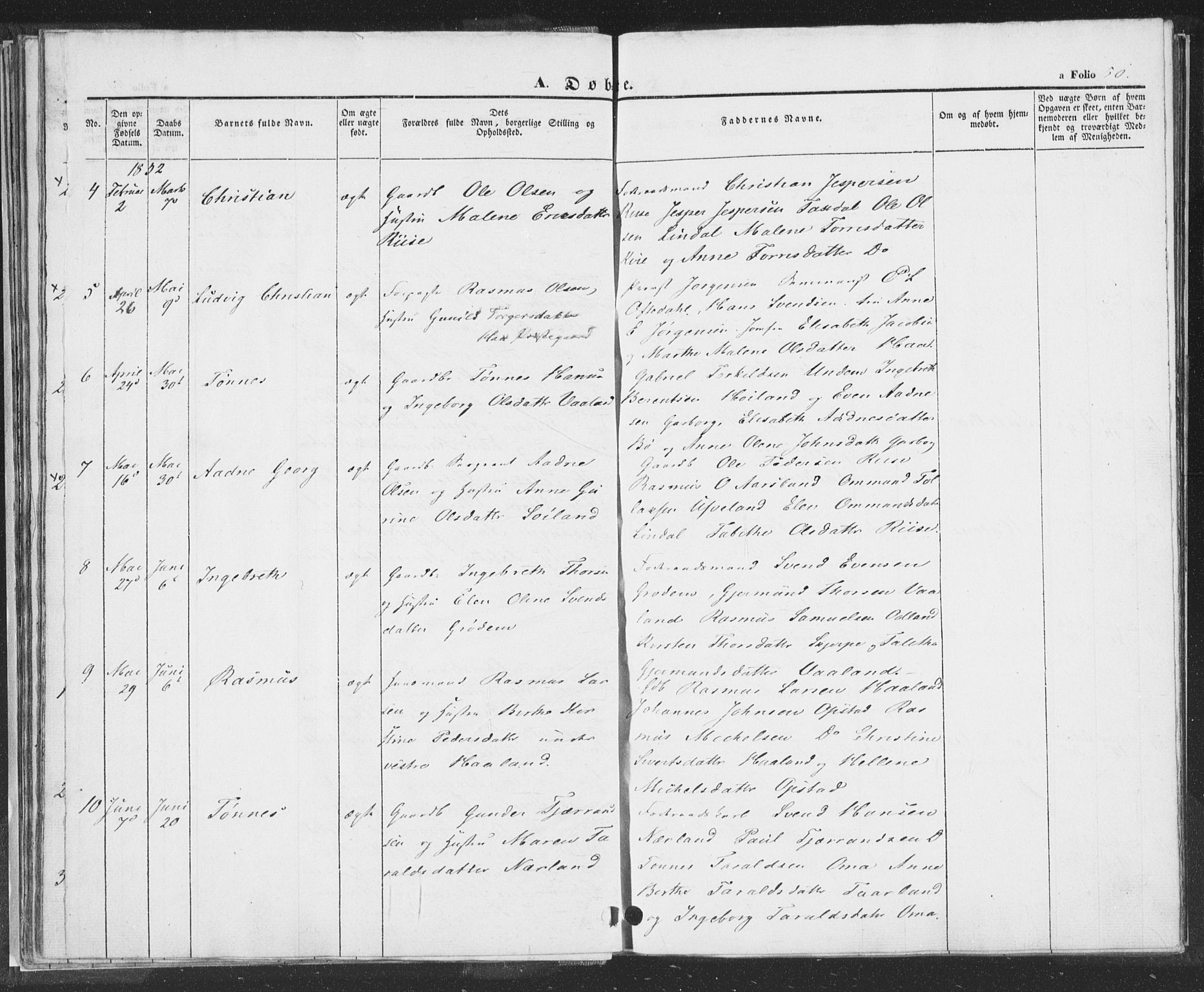 Hå sokneprestkontor, AV/SAST-A-101801/001/30BA/L0006: Parish register (official) no. A 5, 1842-1853, p. 50