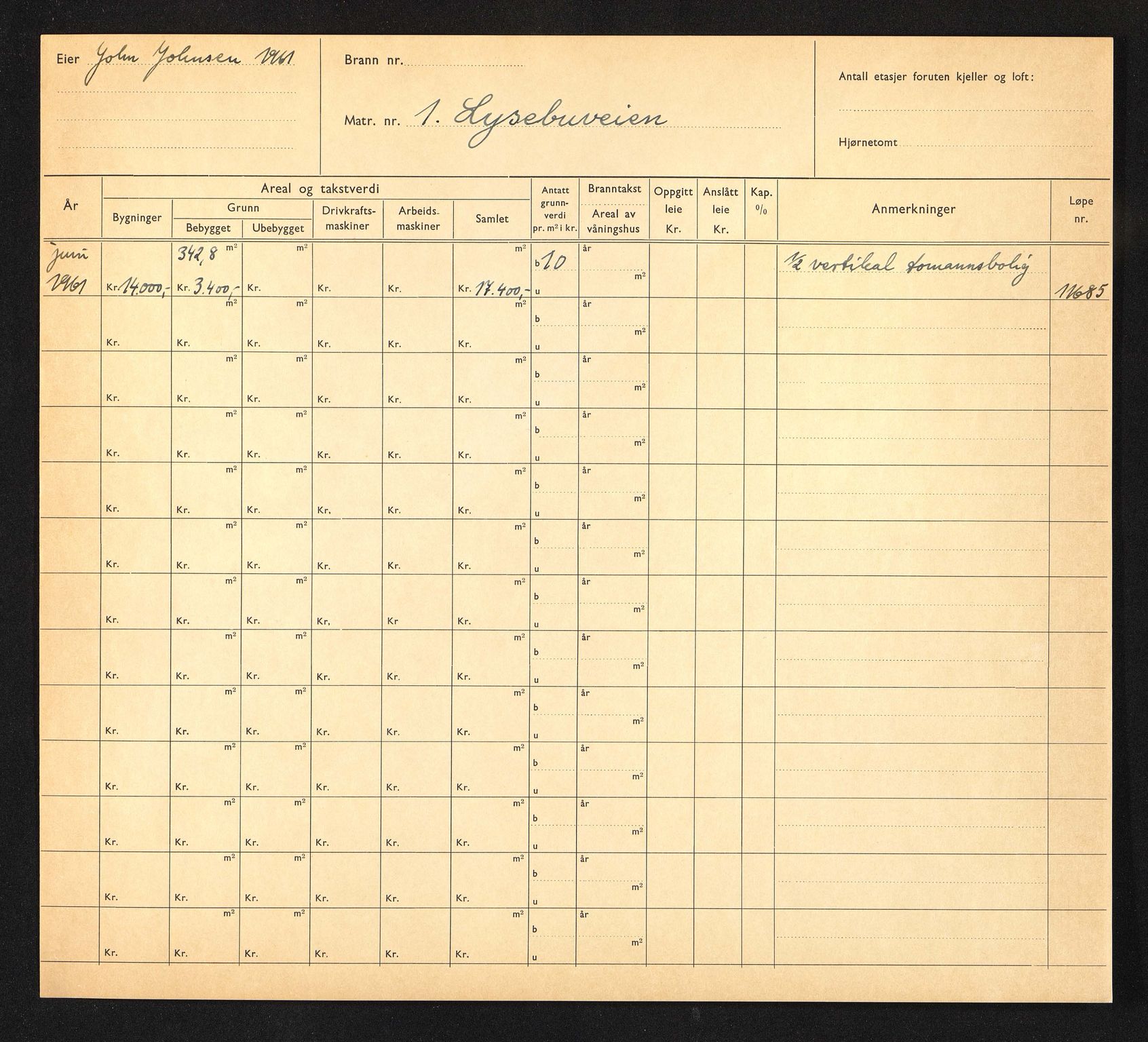 Stavanger kommune. Skattetakstvesenet, BYST/A-0440/F/Fa/Faa/L0029/0002: Skattetakstkort / Lysebuveien 1 - Lysefjordgata 31