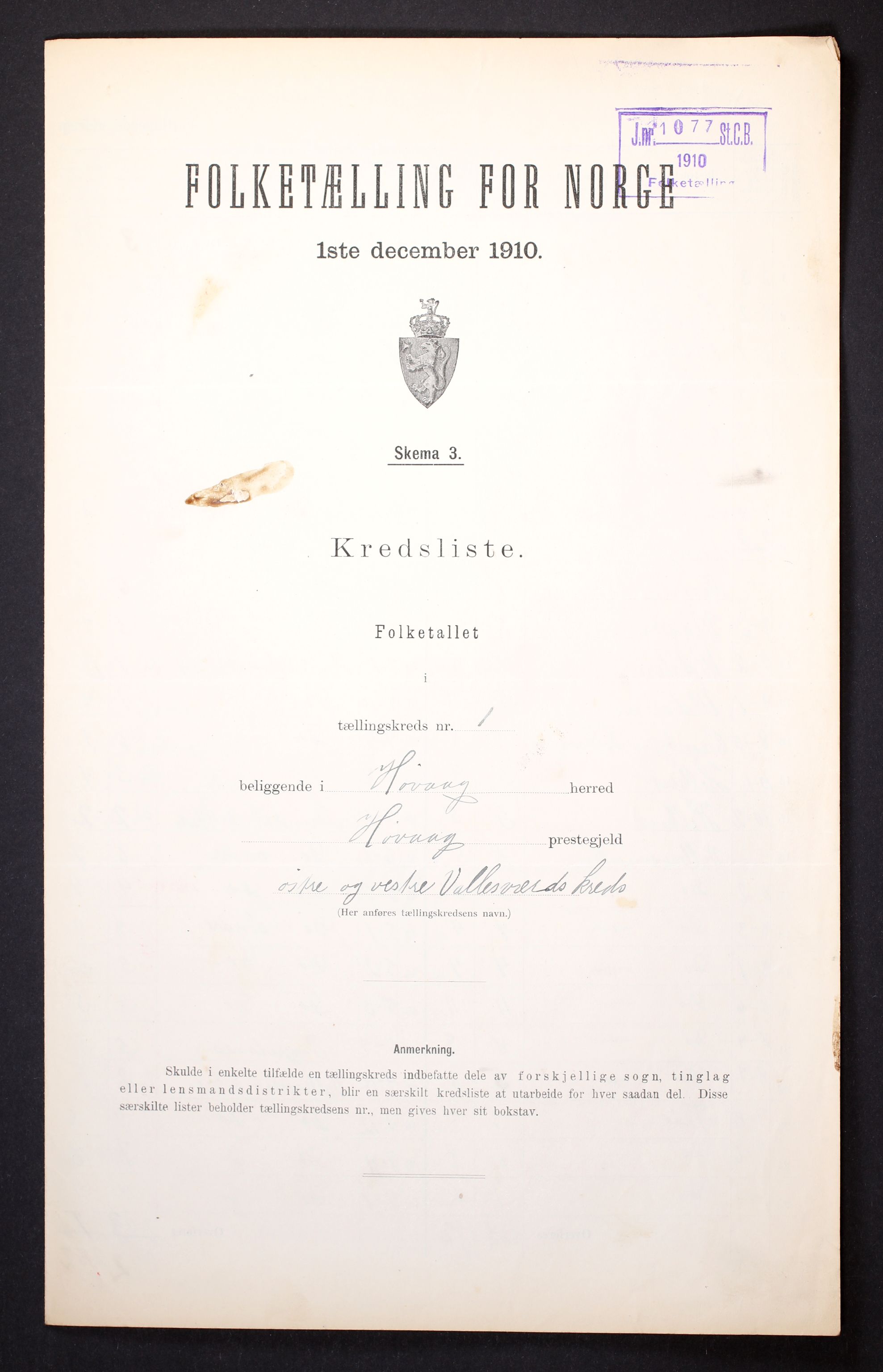 RA, 1910 census for Høvåg, 1910, p. 4
